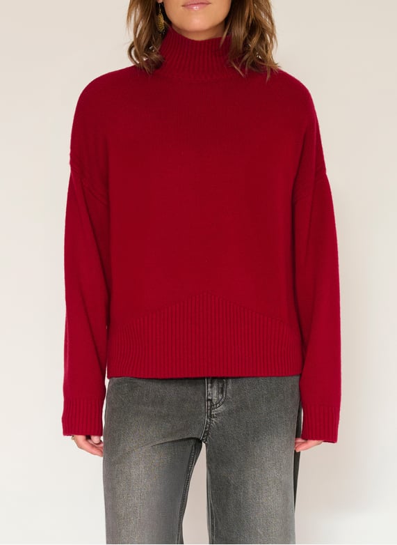 Jeans Rollkragenpullover Roter Oversize Pulli Oversize-Pullover