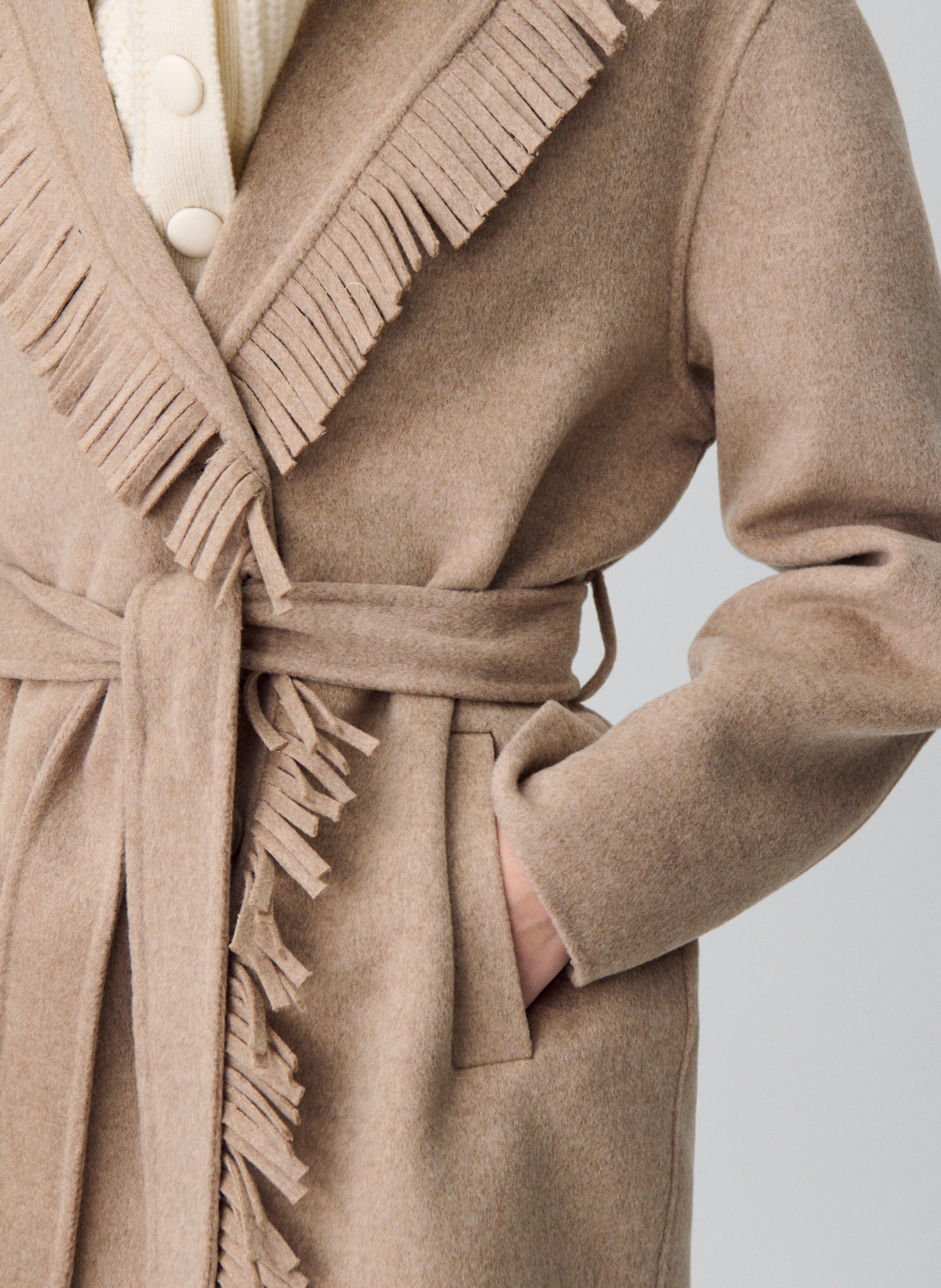 Kurzer Wollmantel mit Fransenkragen CLAUDIE PIERLOT Beige