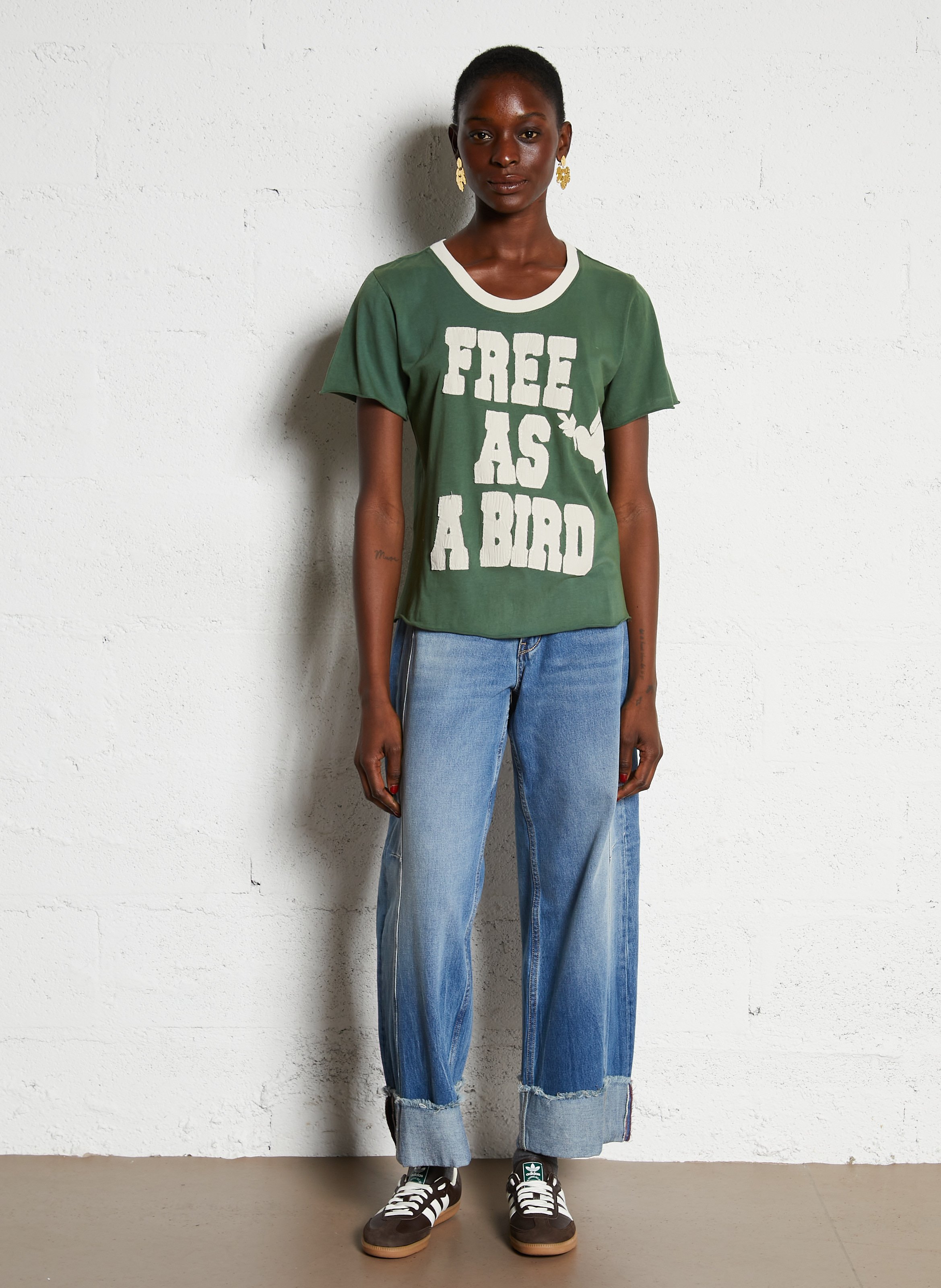 T-shirt van biokatoen met ronde hals LEON & HARPER Groen