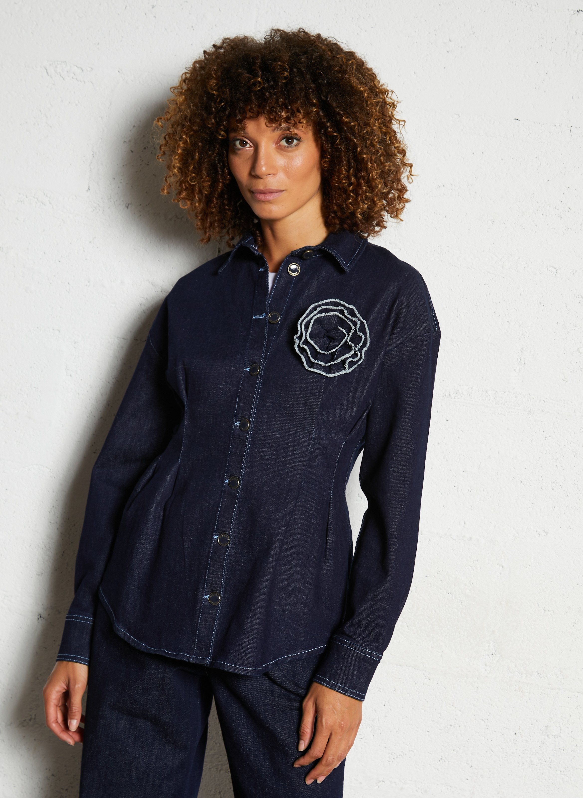 Chemise col classique en denim FABIENNE CHAPOT Bleu