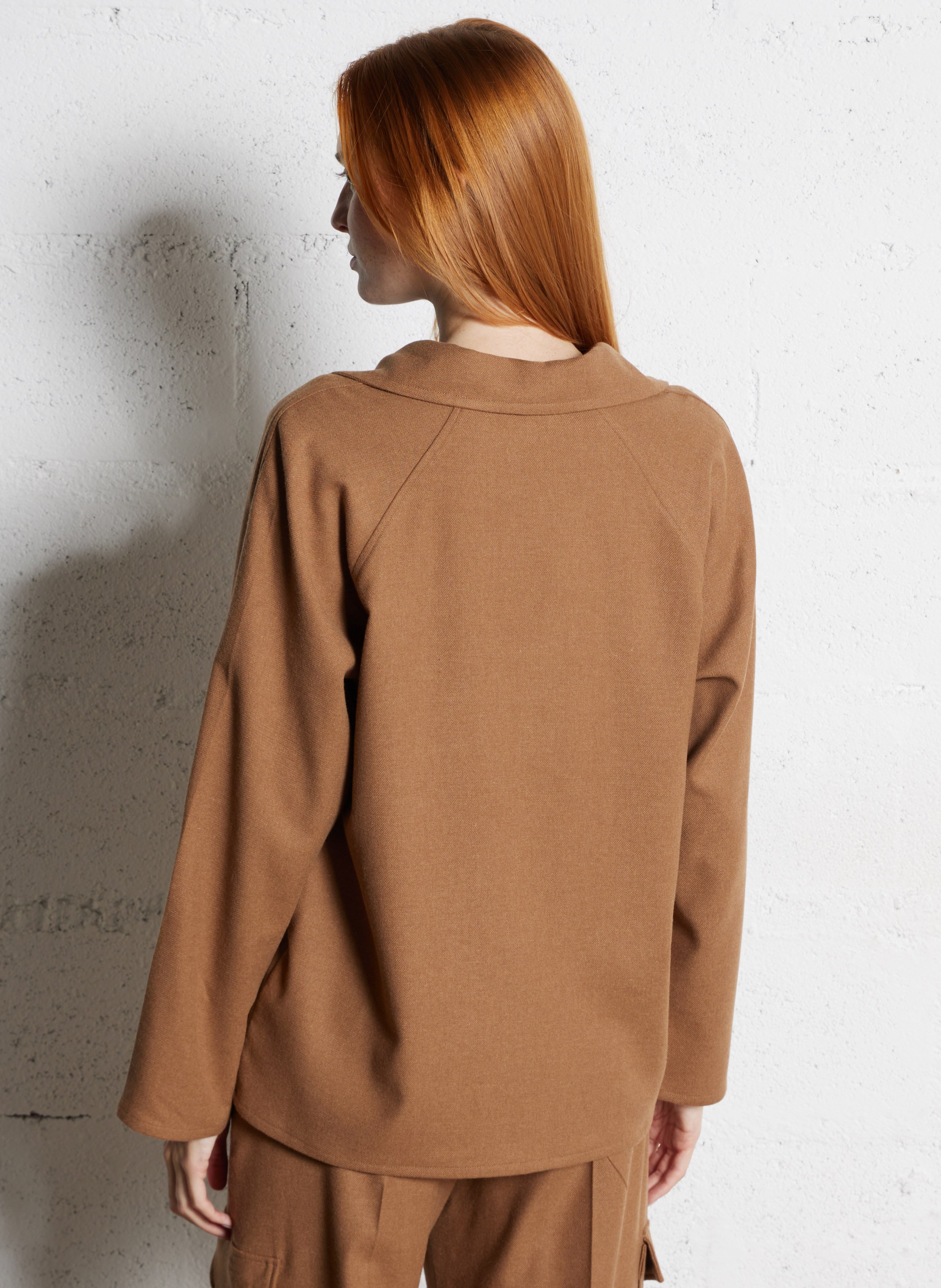 Oversized Long Sleeve Polo Top DIEGA Brown