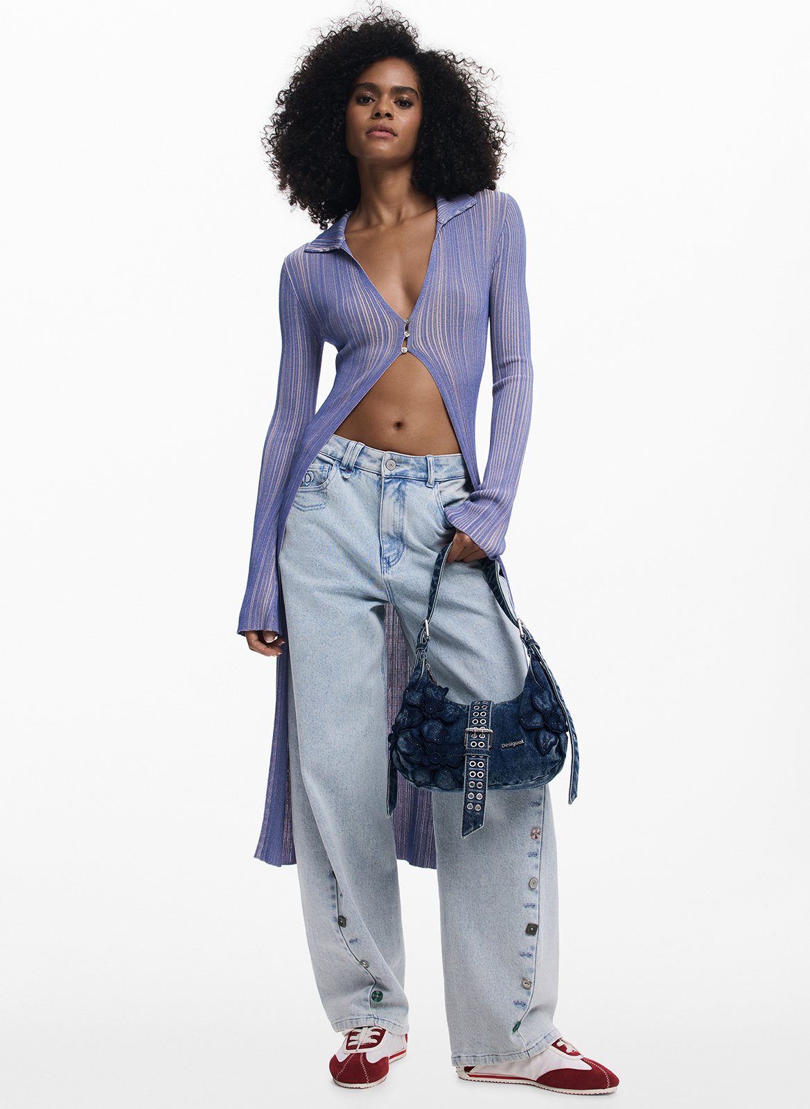 Sac porté épaule en denim à fleurs brodées DESIGUAL Bleu