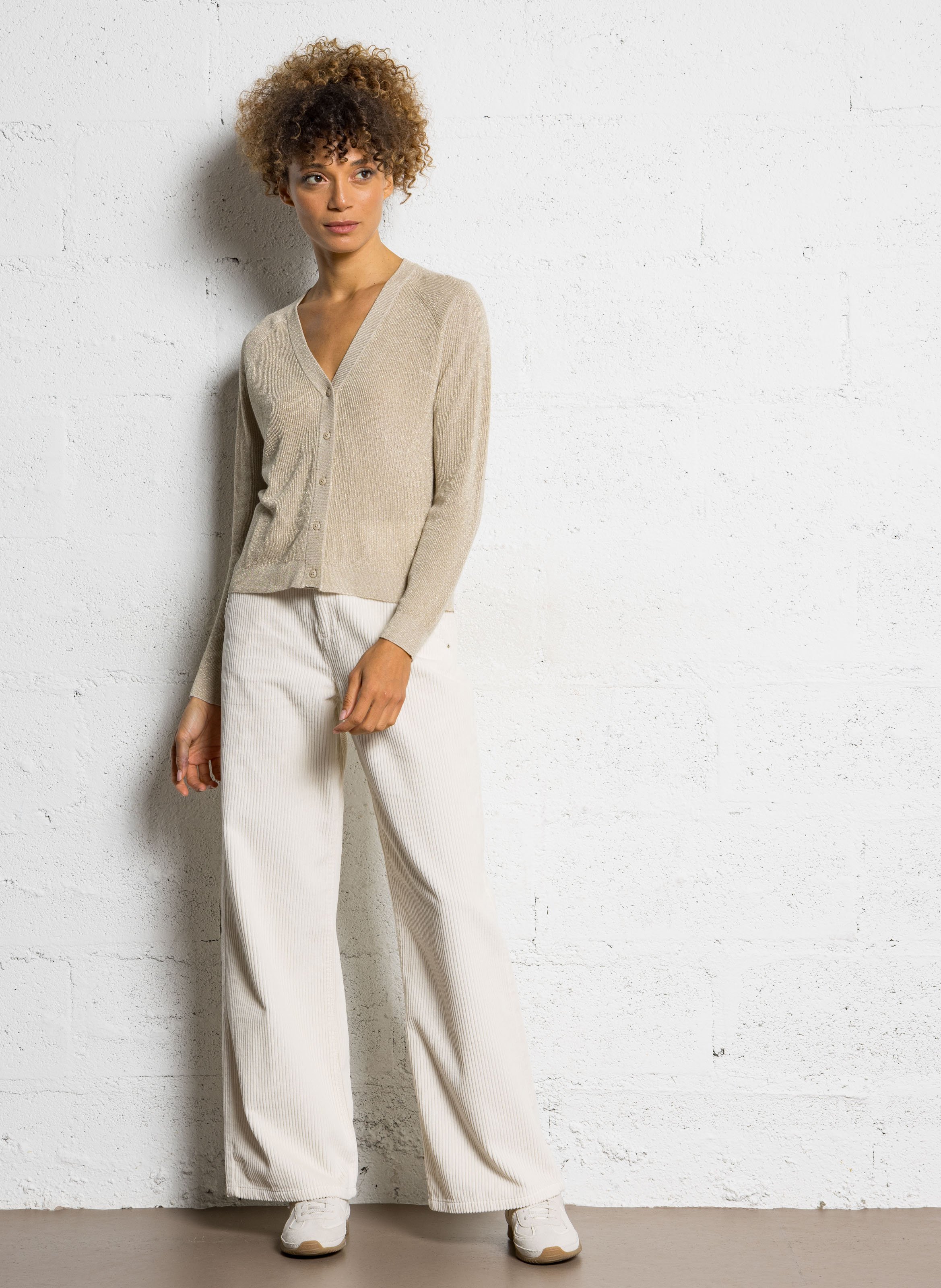 Pantalon large en coton côtelé SUD EXPRESS Blanc