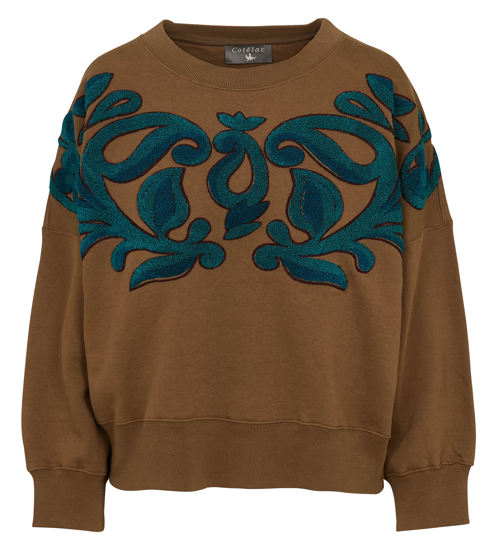 Sweat oversize col rond en coton COTELAC Marron