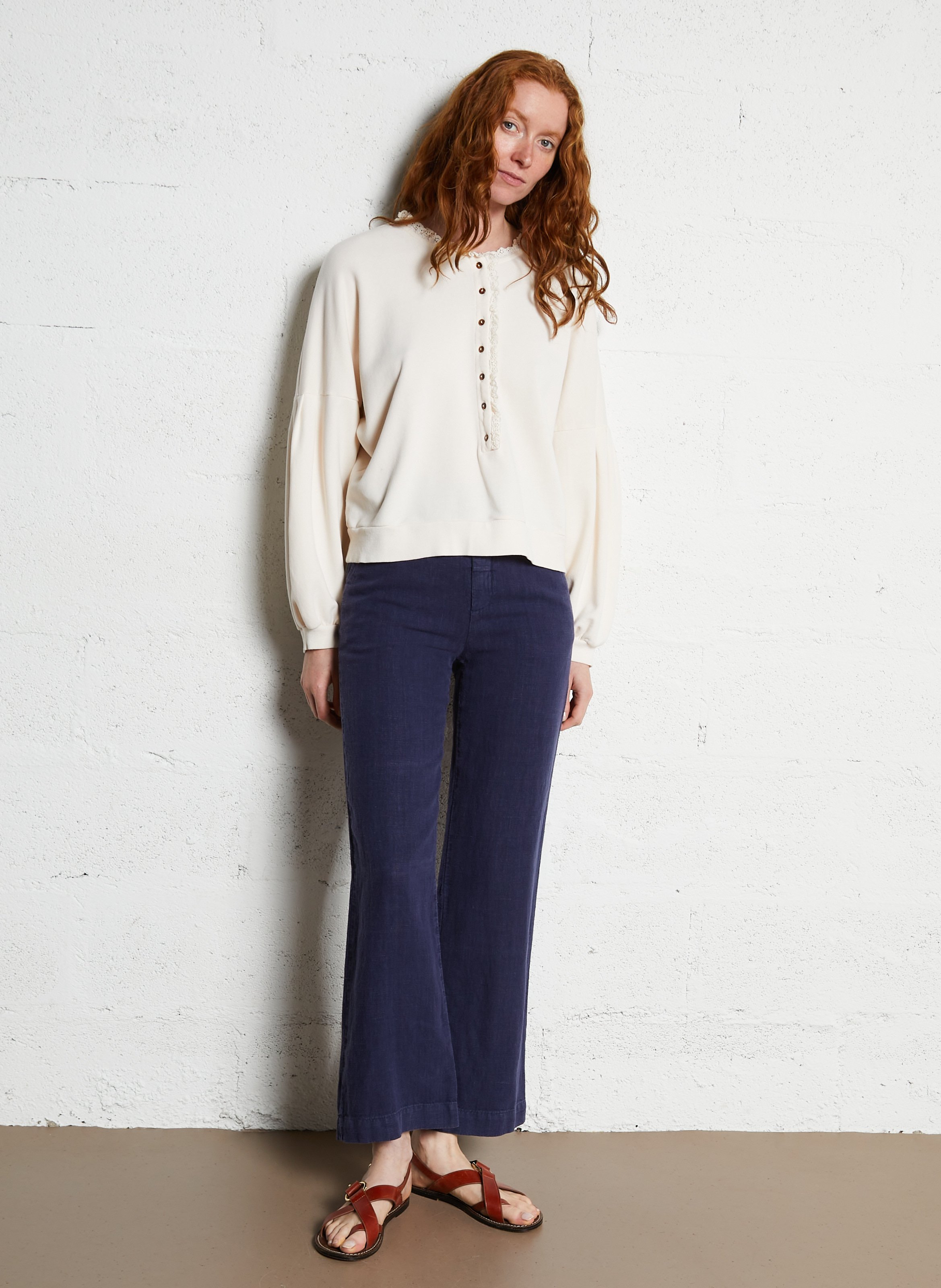 Sweat col rond en coton bio mélangé EMILE ET IDA Beige