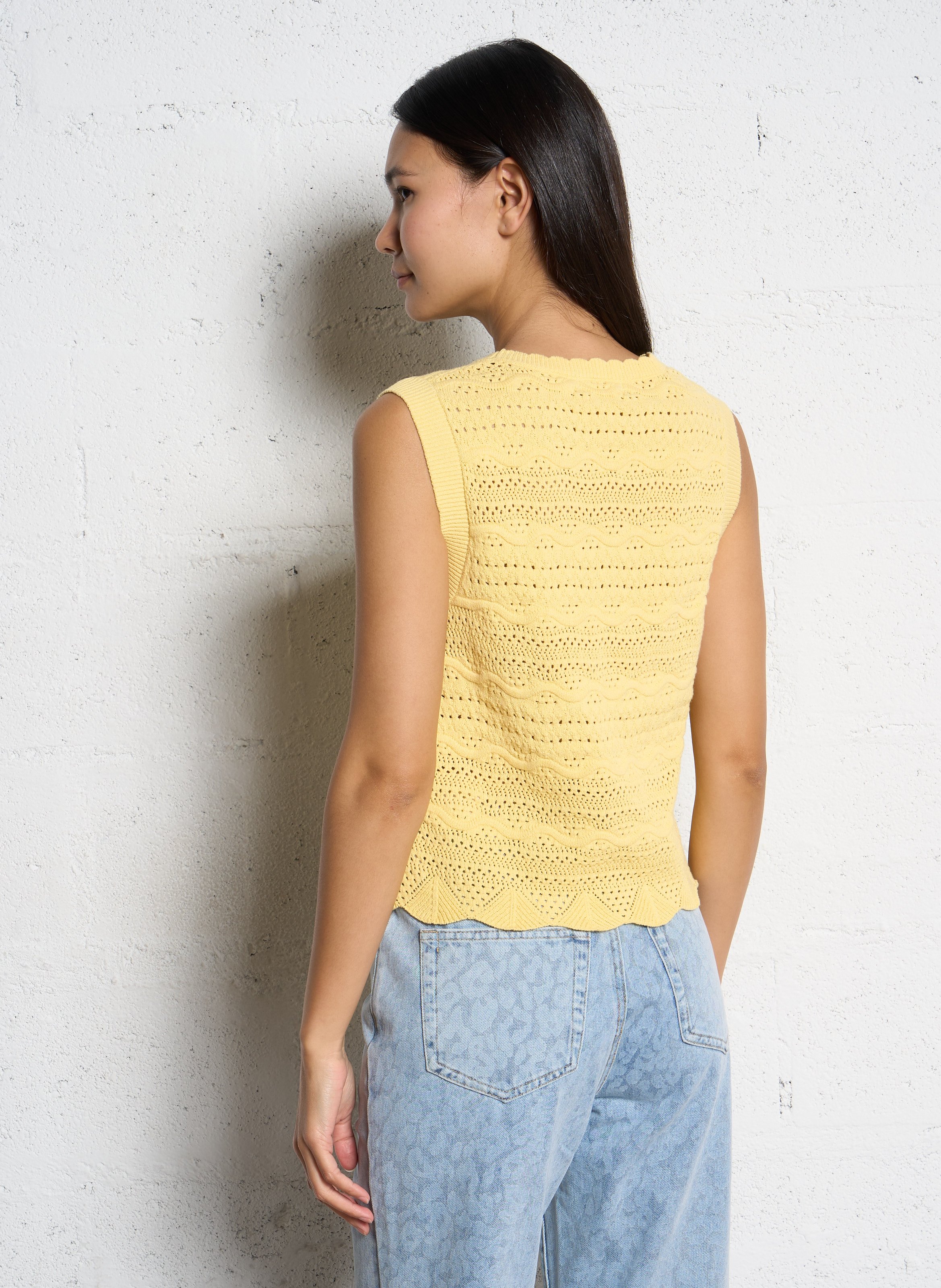 Pull sans manches en crochet  SUNCOO Jaune