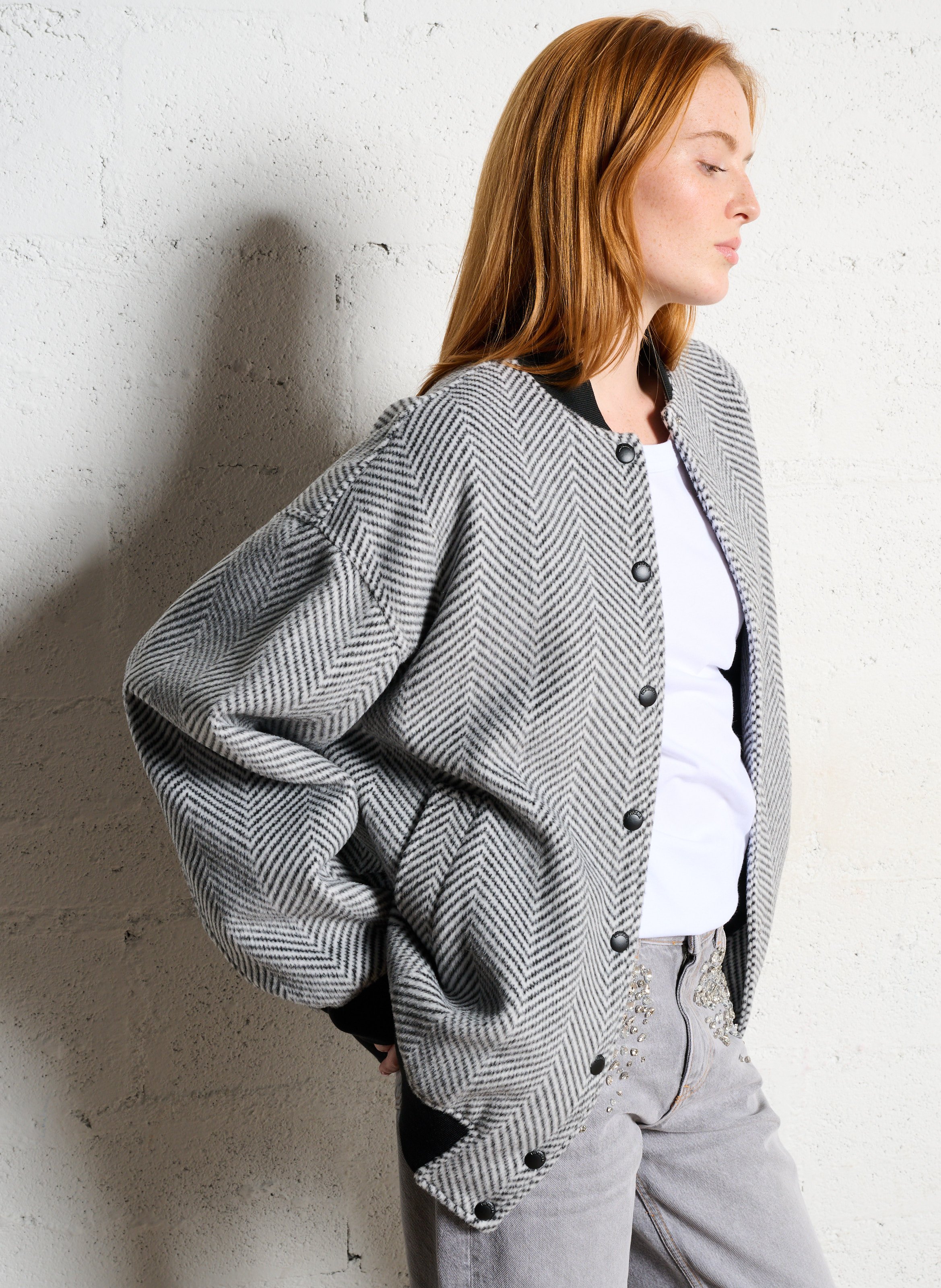 Blouson ample col teddy à motif chevrons IMPERIAL