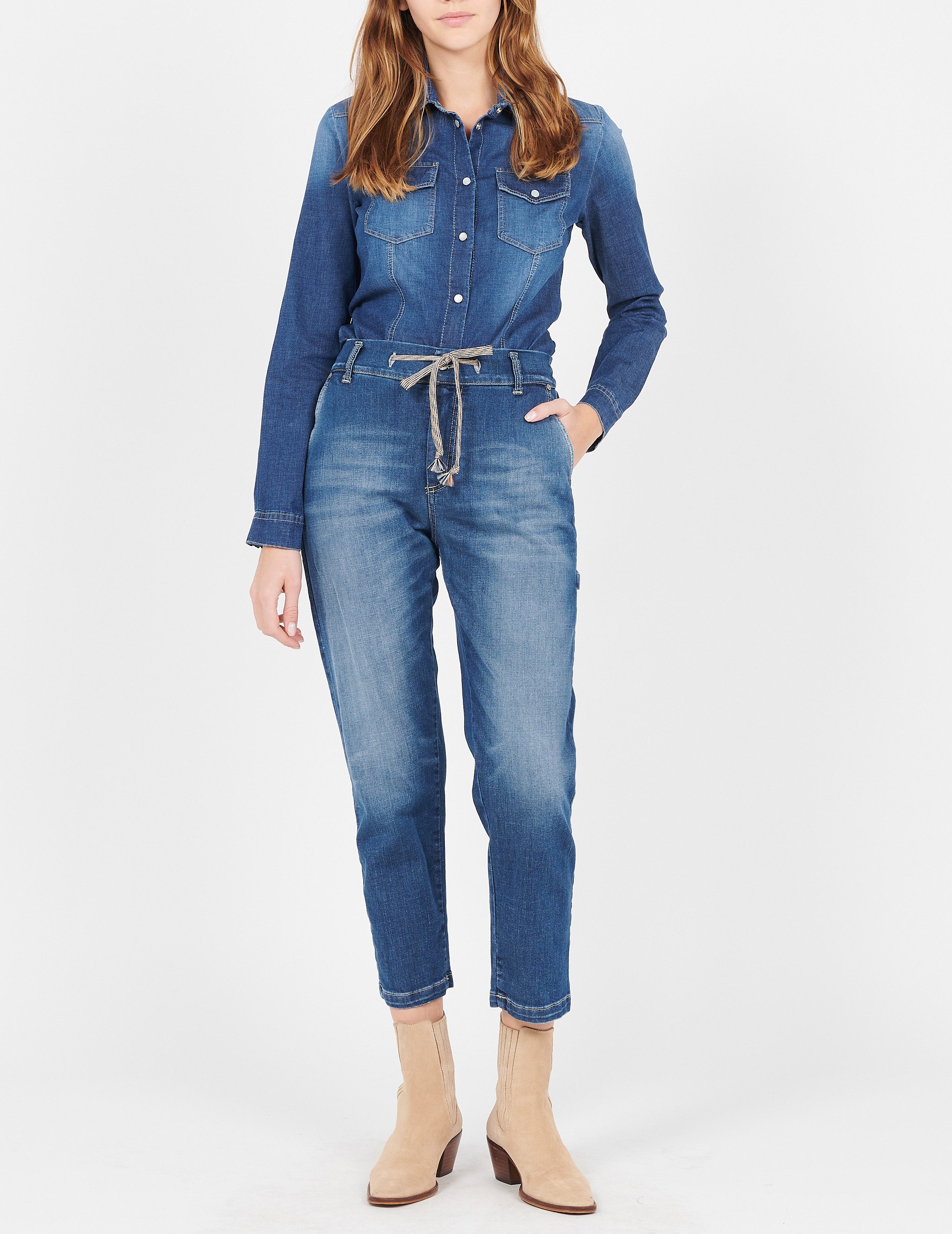 Straight cotton denim pants PLEASE Blue