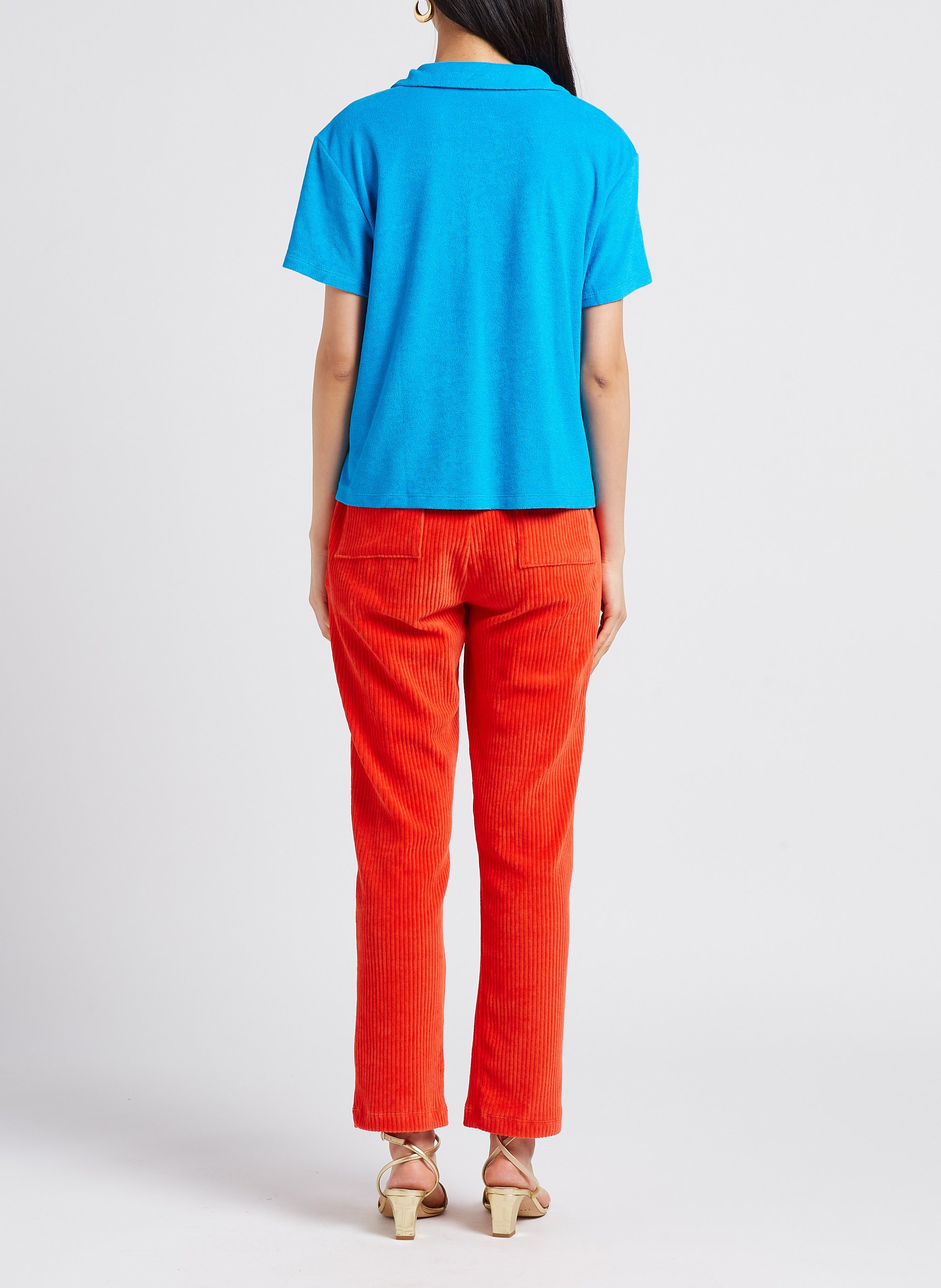 Top col polo en coton mélangé VILA Bleu