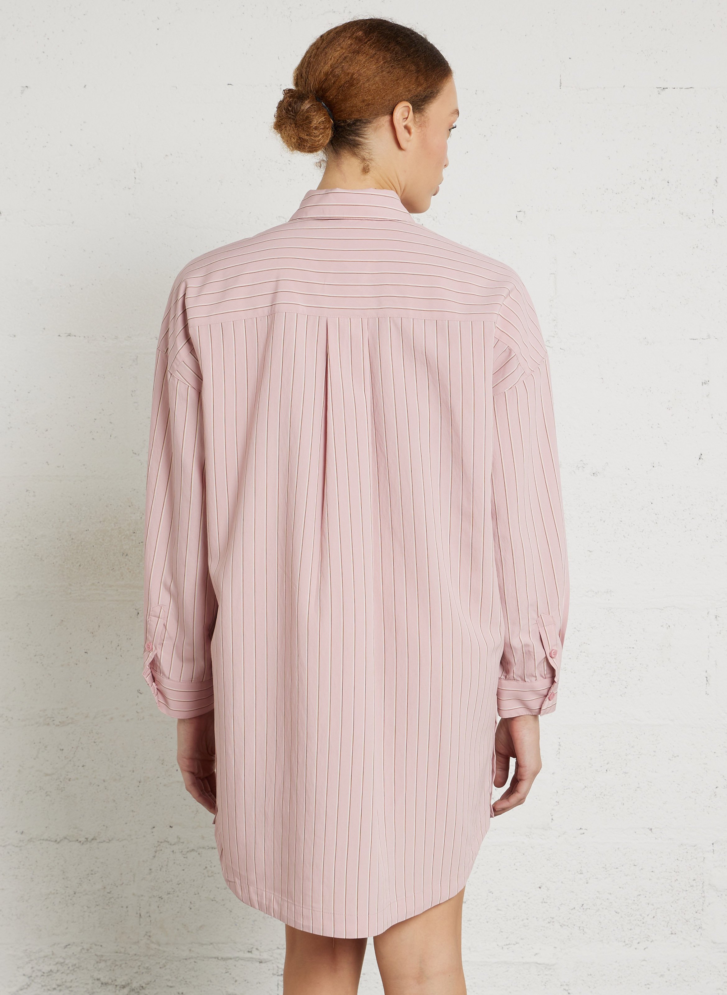 Robe chemise col classique rayée en coton DES PETITS HAUTS Rose