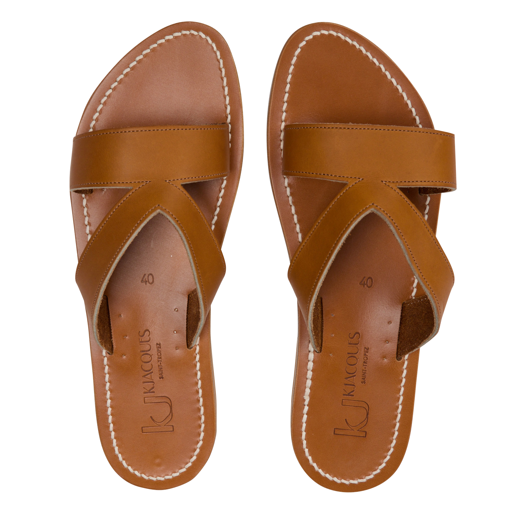 Avarca Berlin - Flache Ledersandalen mit Samt K JACQUES Braun