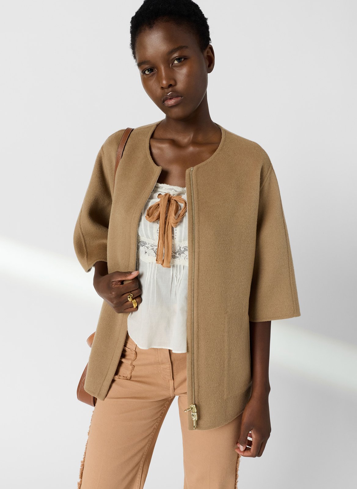 Manteau court réversible en laine GERARD DAREL Marron