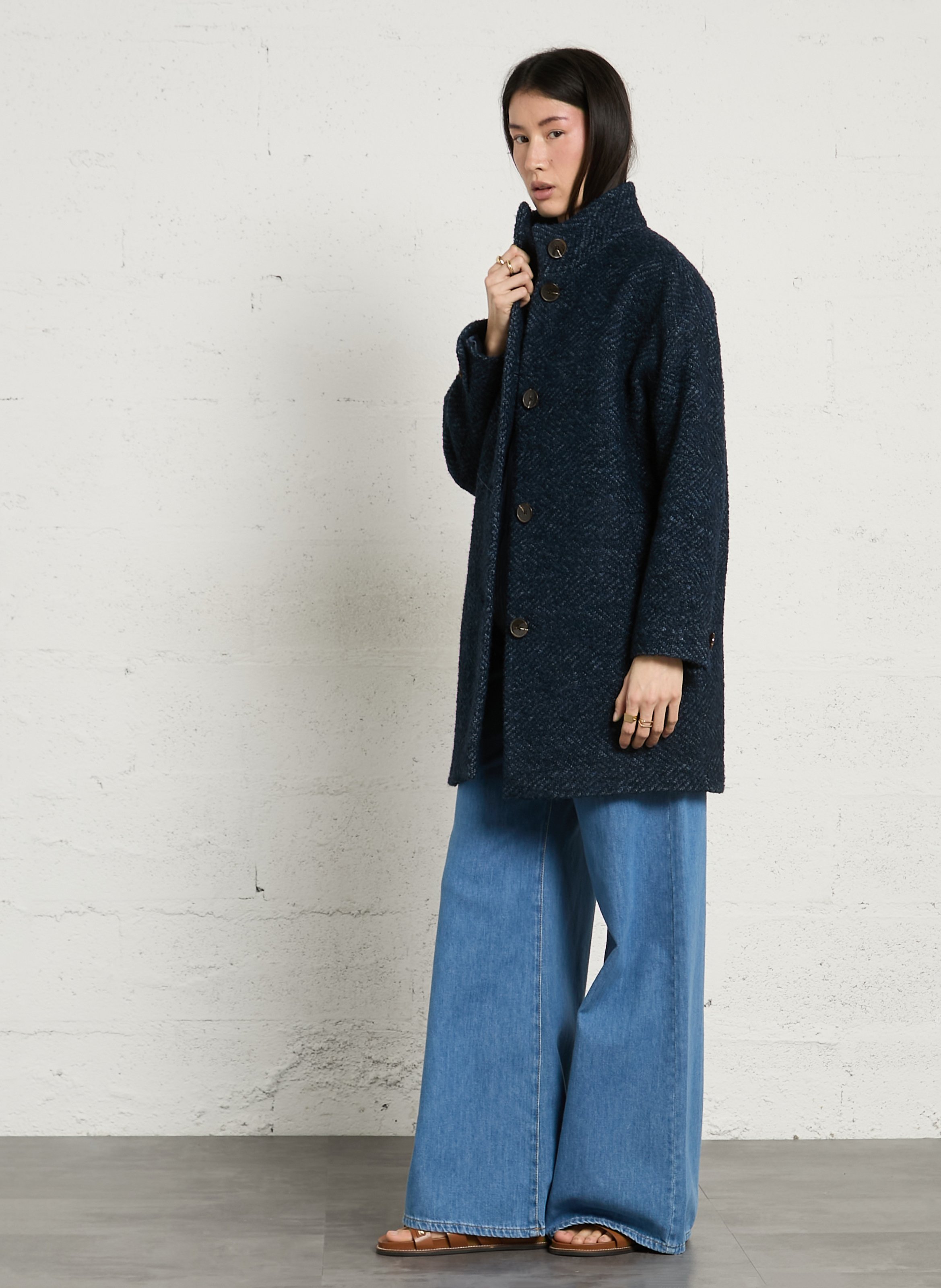 High collar coat MAISON 123 Blue