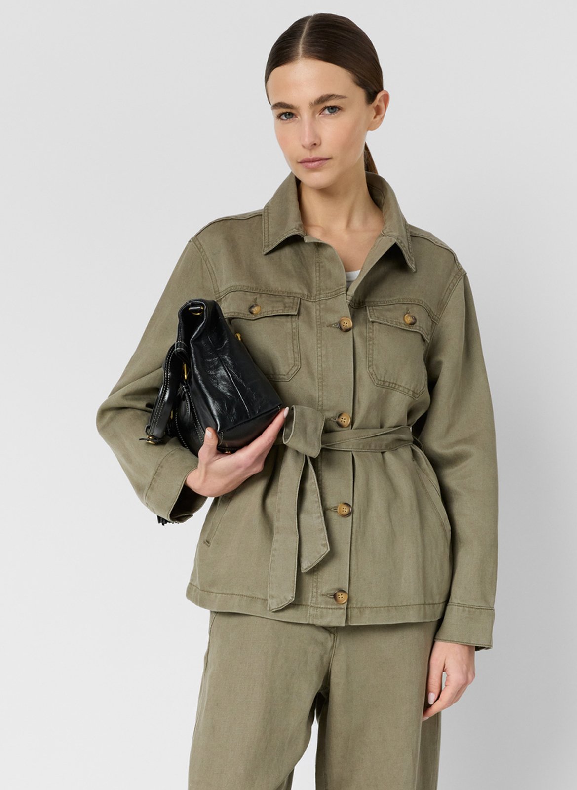 Belted jacket with classic collar GERARD DAREL Khaki
