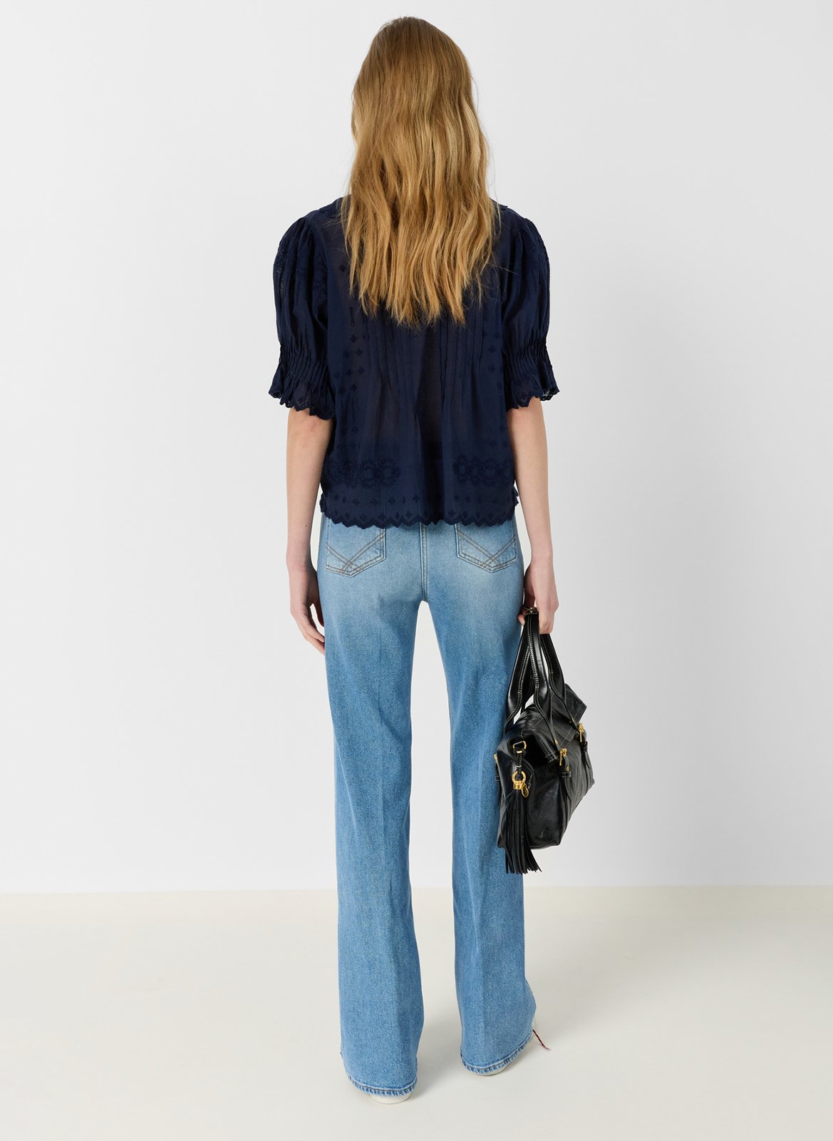 Top manches courtes brodé à volants GERARD DAREL Bleu