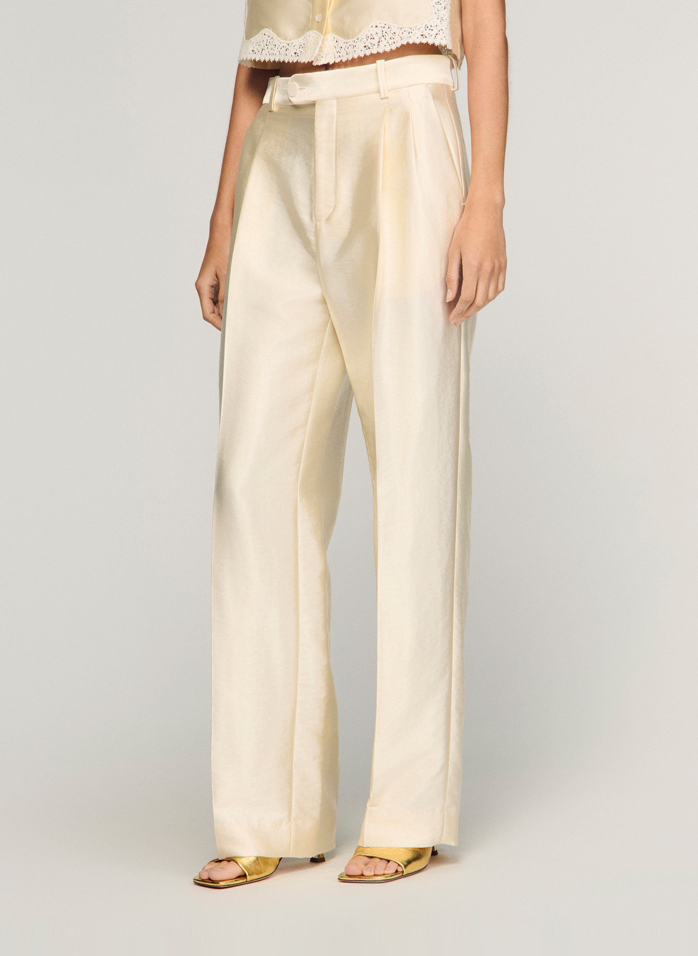 Pantalon large coton mélangé SANDRO Beige