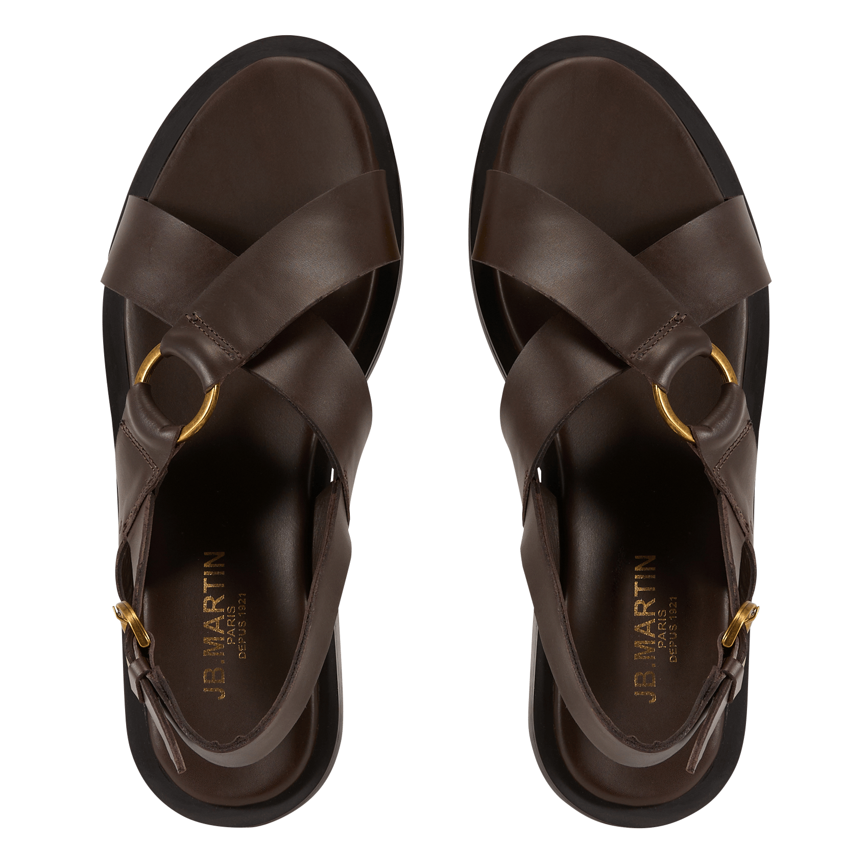 Avarca Berlin - Flache Ledersandalen mit Samt JB MARTIN Braun