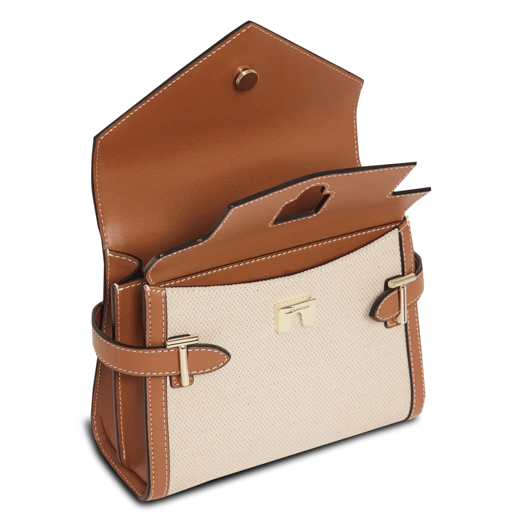 Kleine Handtasche aus zweifarbigem Material mit Klappen LE TANNEUR Beige