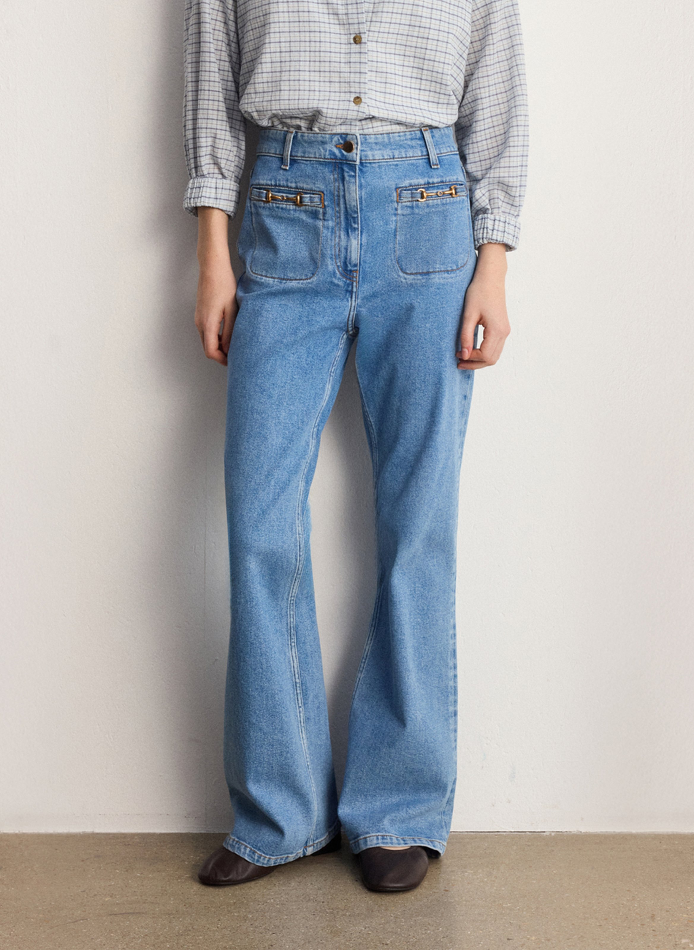 Jean flare en coton mélangé PABLO Bleu