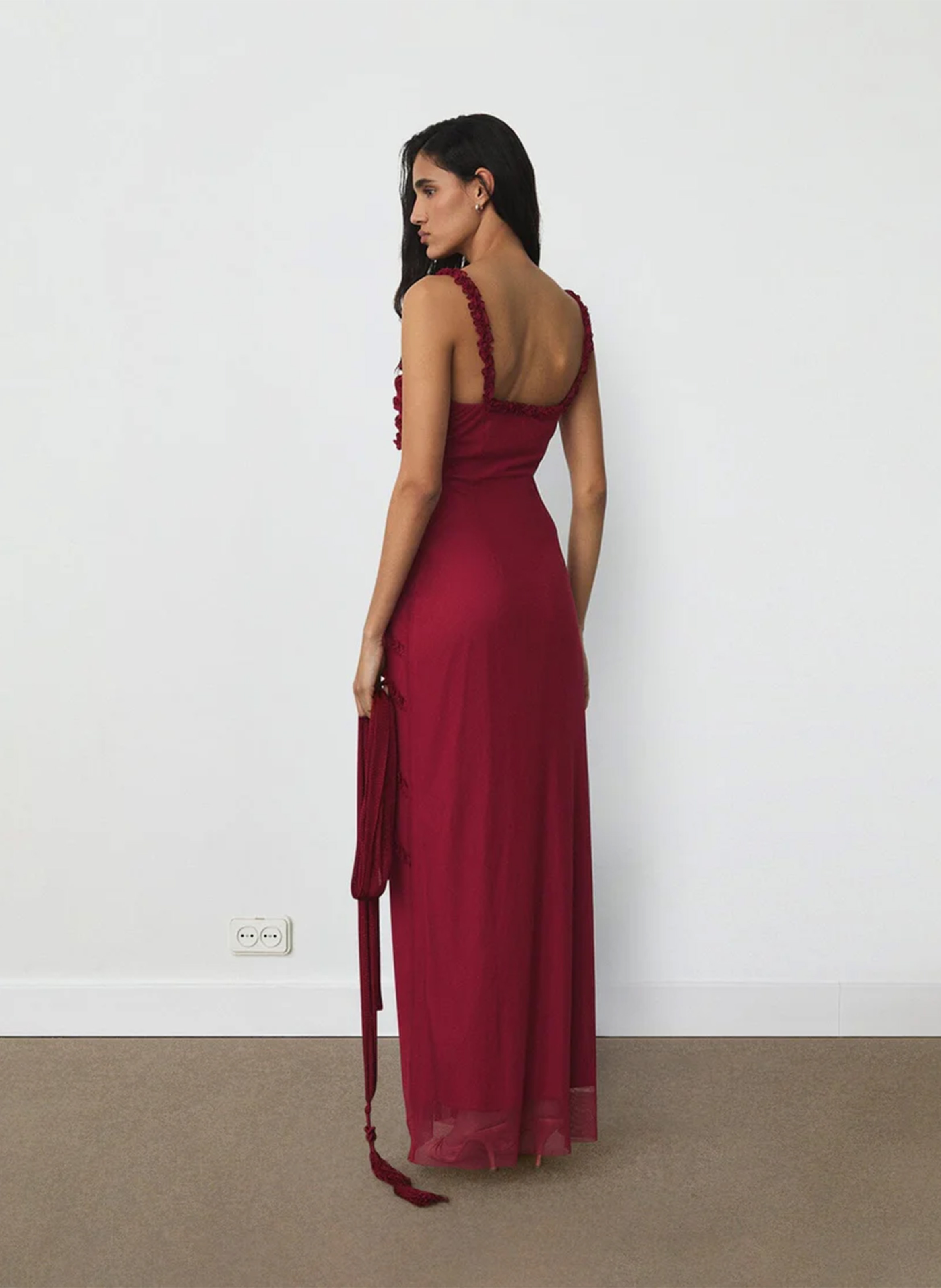 Langes Kleid mit Raffungen am quadratischen Ausschnitt LAAGAM Rot