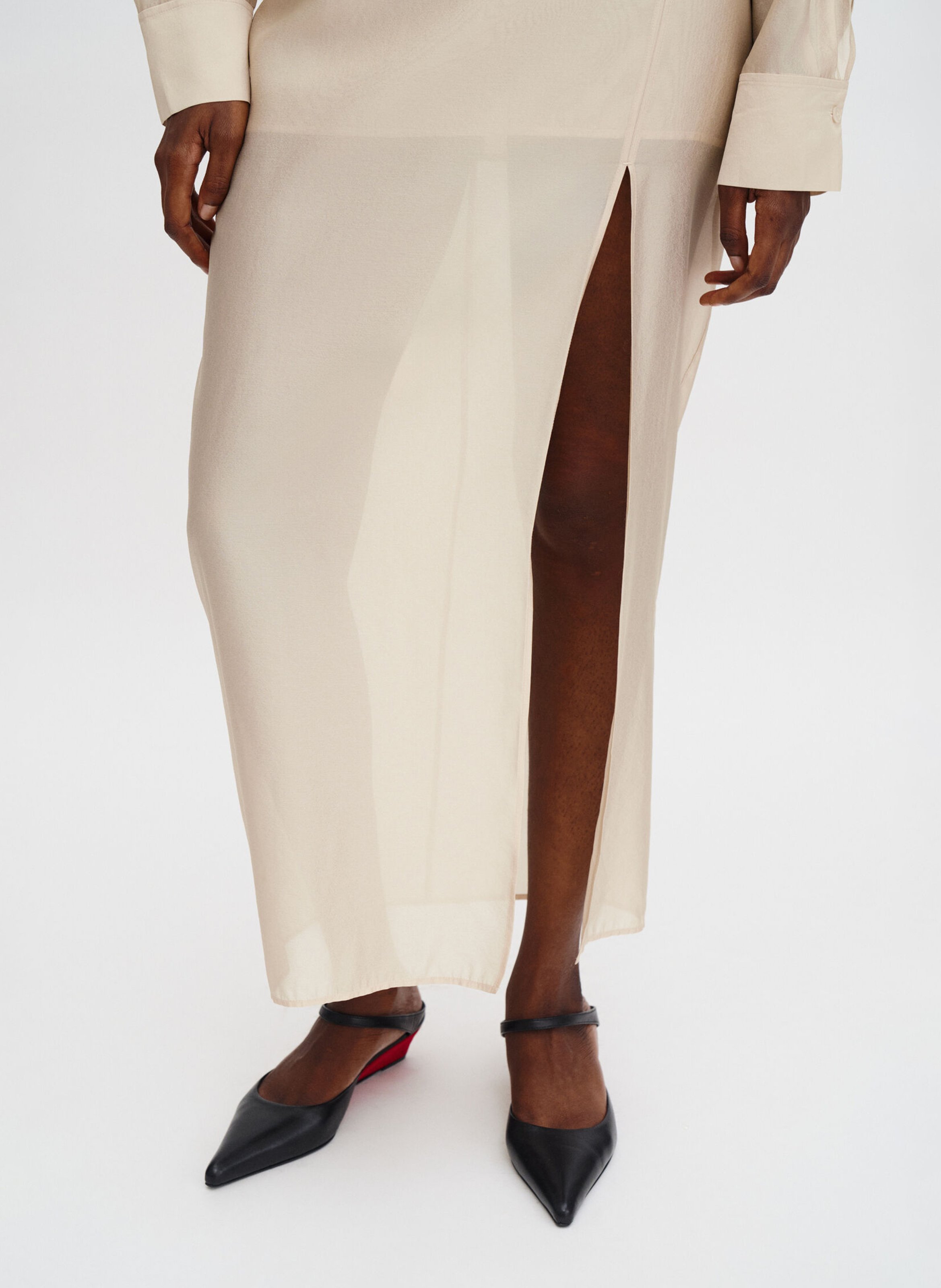 Jupe longue fendue transparente FILIPPA K Beige