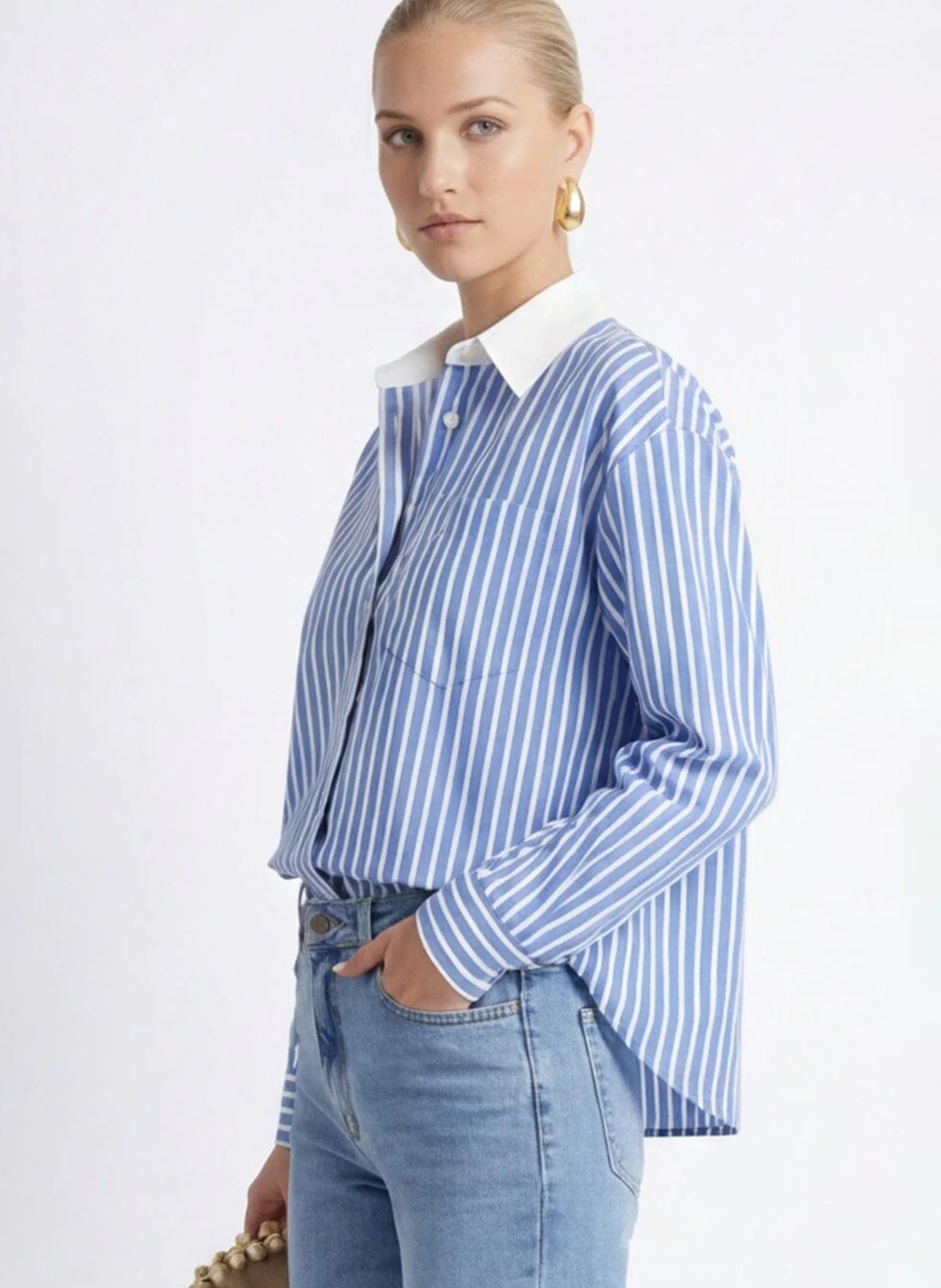 Chemise droite col classique en coton rayé KOOKAI Bleu