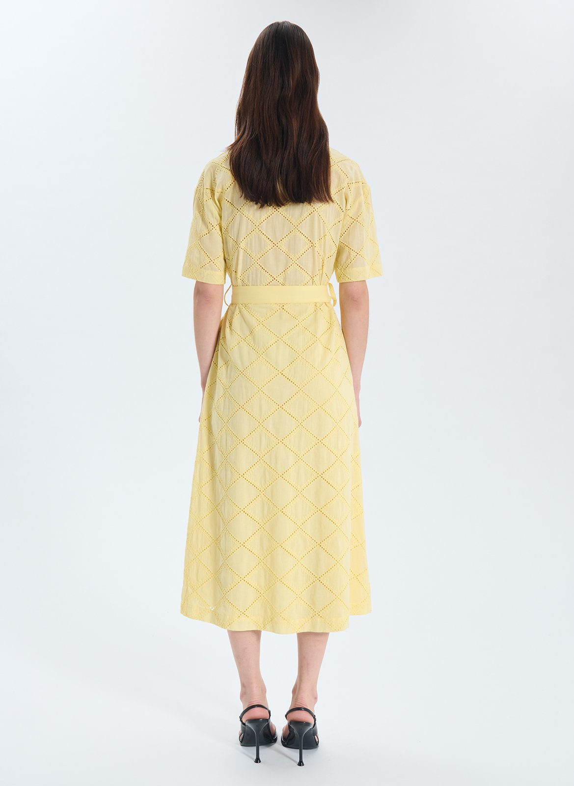 Robe midi brodée col classique ZAPA Jaune