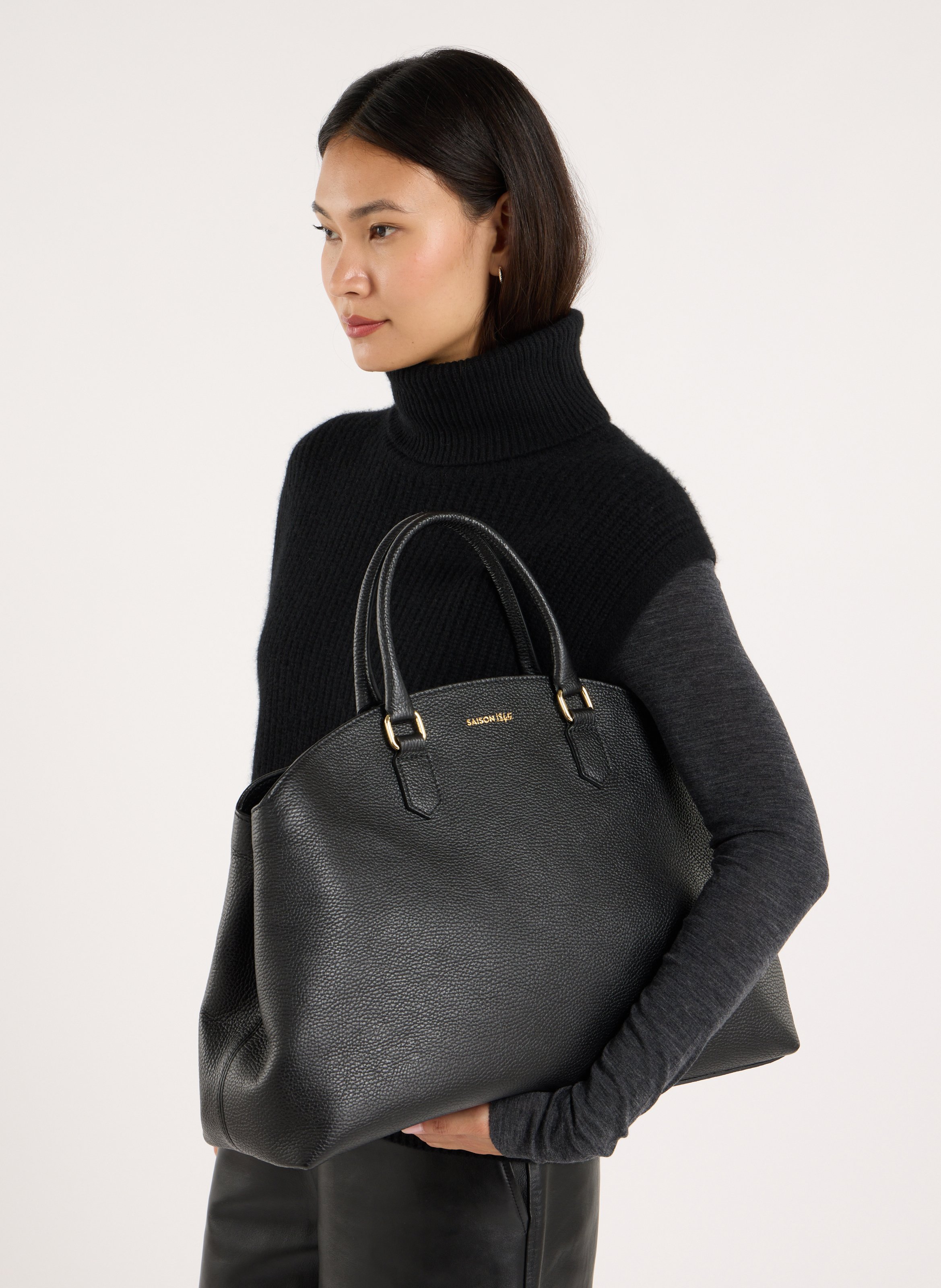 Bowlingtasche aus genarbtem Leder mit Reißverschluss SAISON 1865 Schwarz
