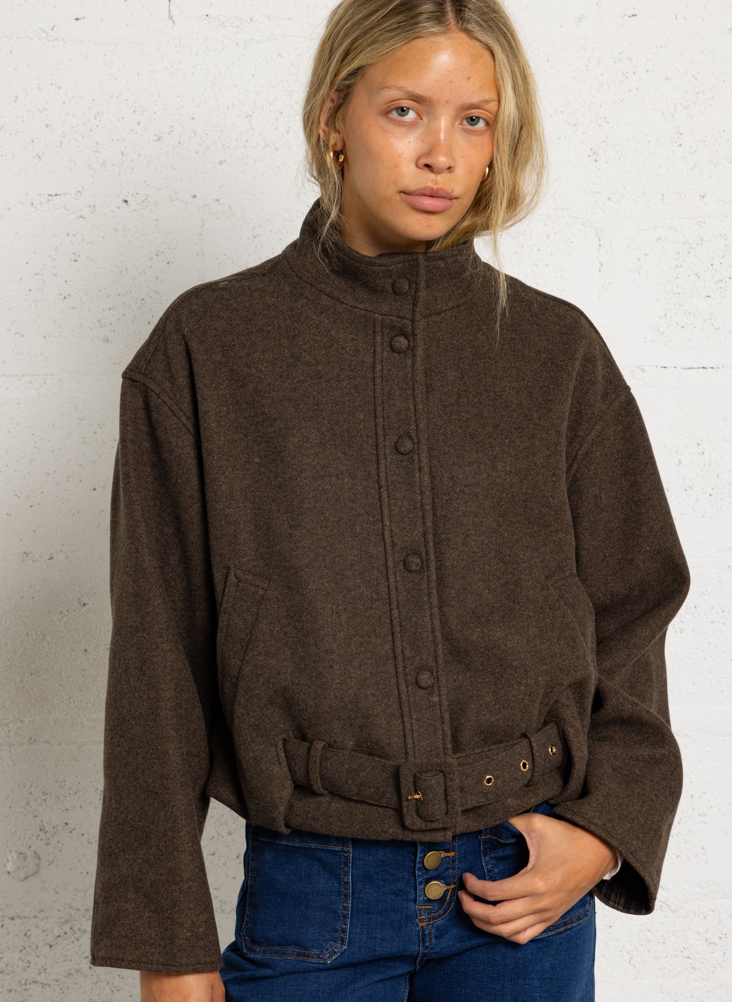 Oversized high collar jacket LA PETITE ETOILE Brown