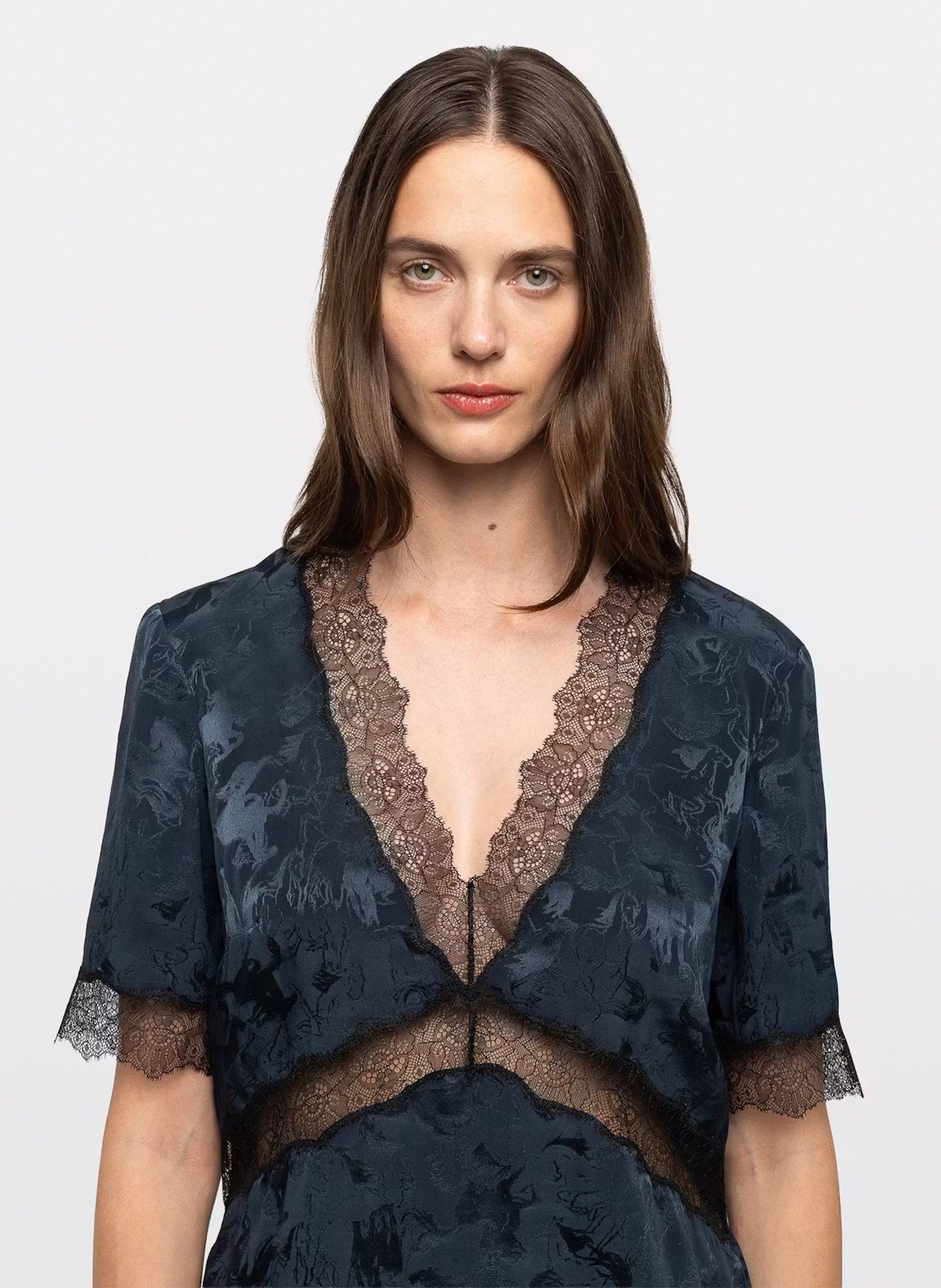 Silk printed V-neck straight top ZADIG&VOLTAIRE Blue