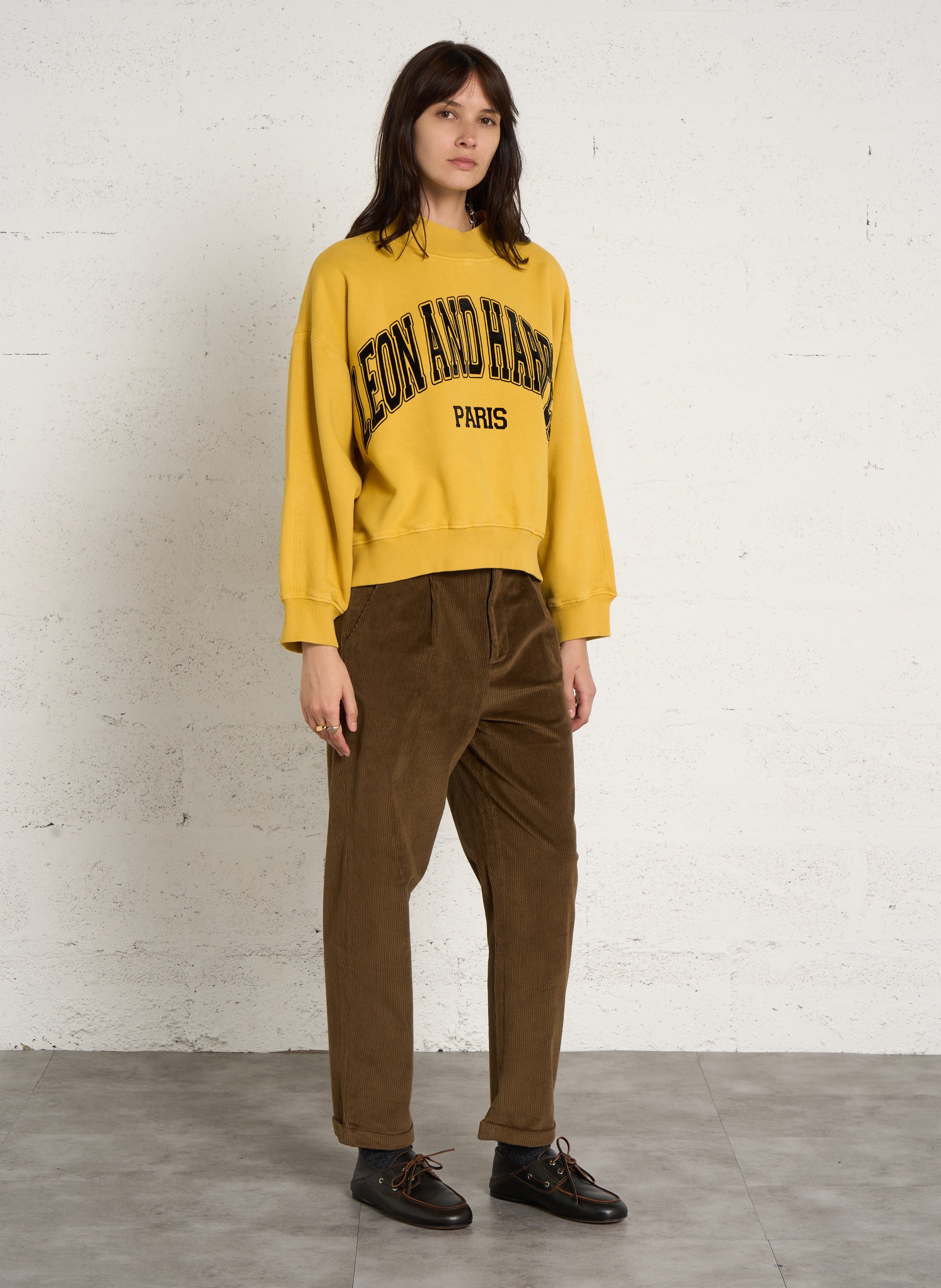 Pantalon large velours côtelé en coton mélangé LEON & HARPER Marron