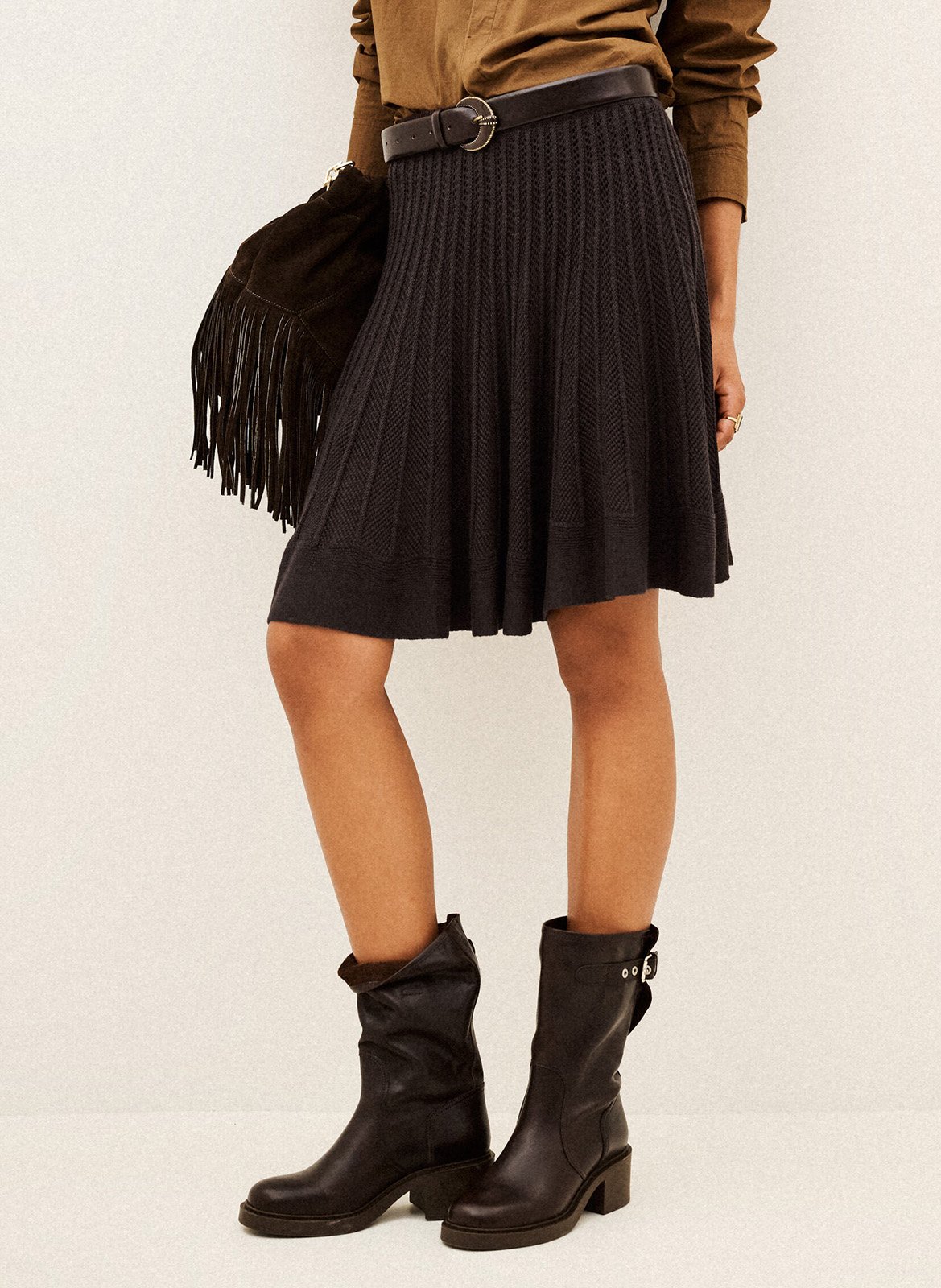 Korte, gerende tricot rok BA&SH Bruin