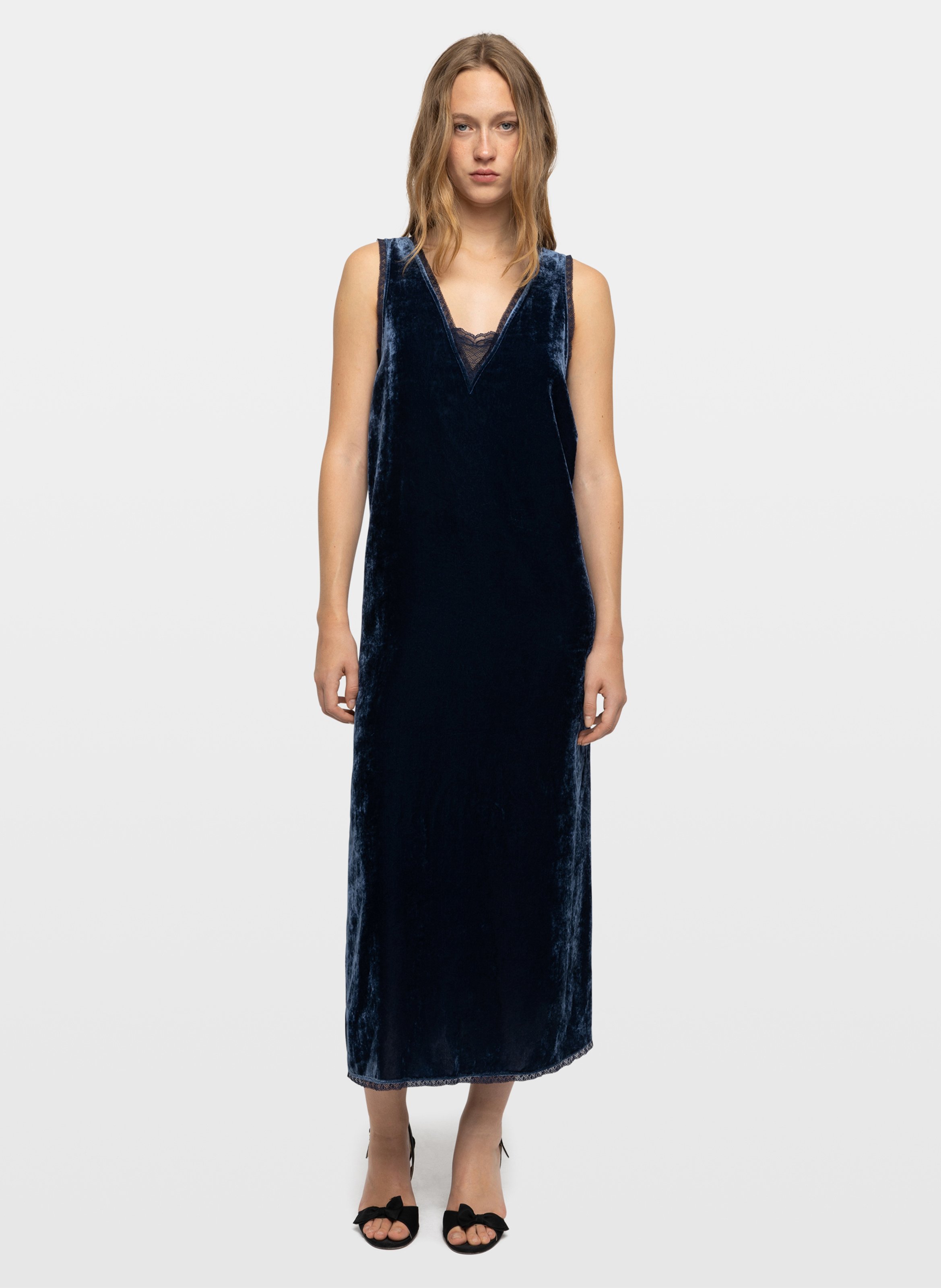 Lange rechte fluwelen jurk ZADIG&VOLTAIRE Blauw