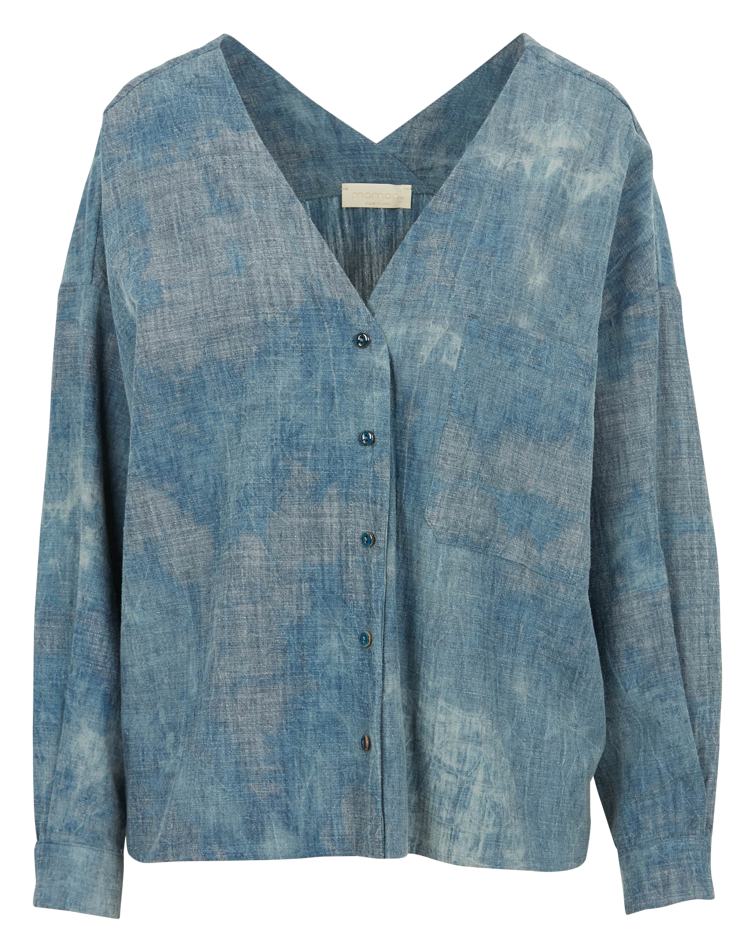 Chemise col V en coton mélangé MOMONI Bleu