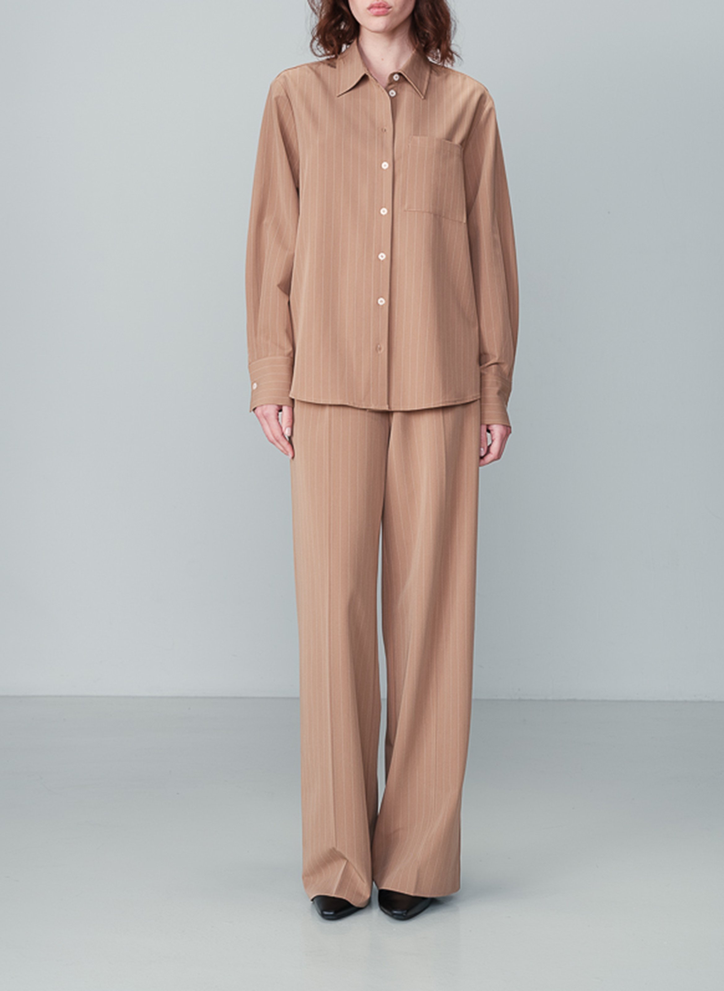 Oversized Striped Classic Collar Shirt GRACE ET MILA Brown