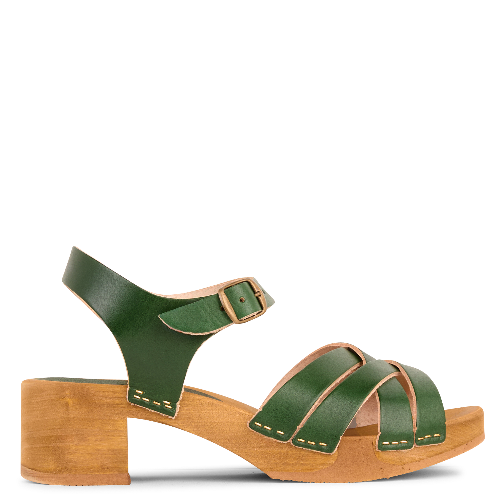 Strappy leather heeled sandals BOSABO Green