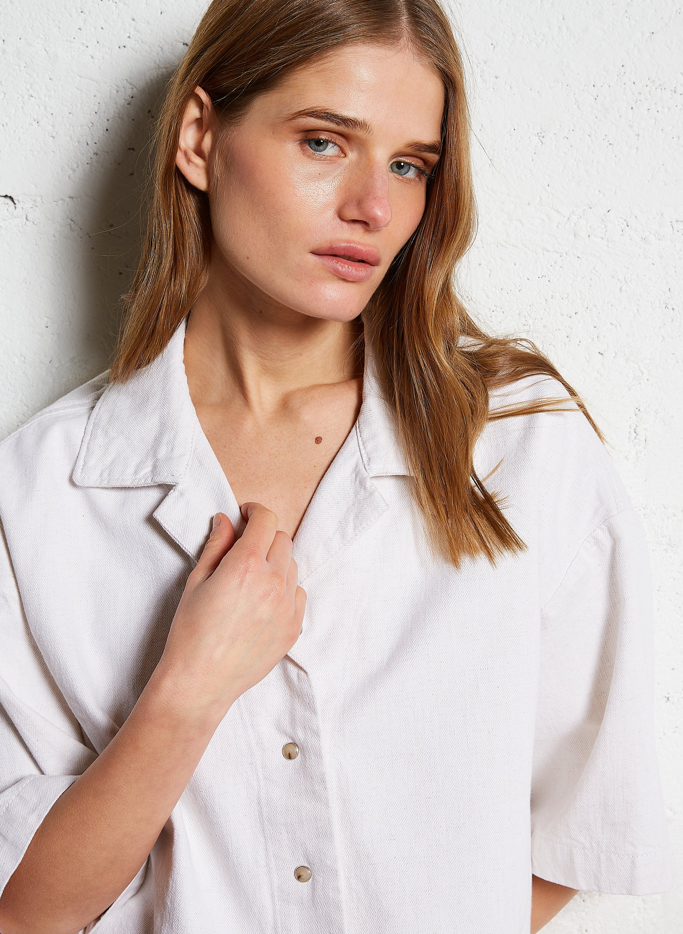 Camisa asimétrica de mezclilla Blanco