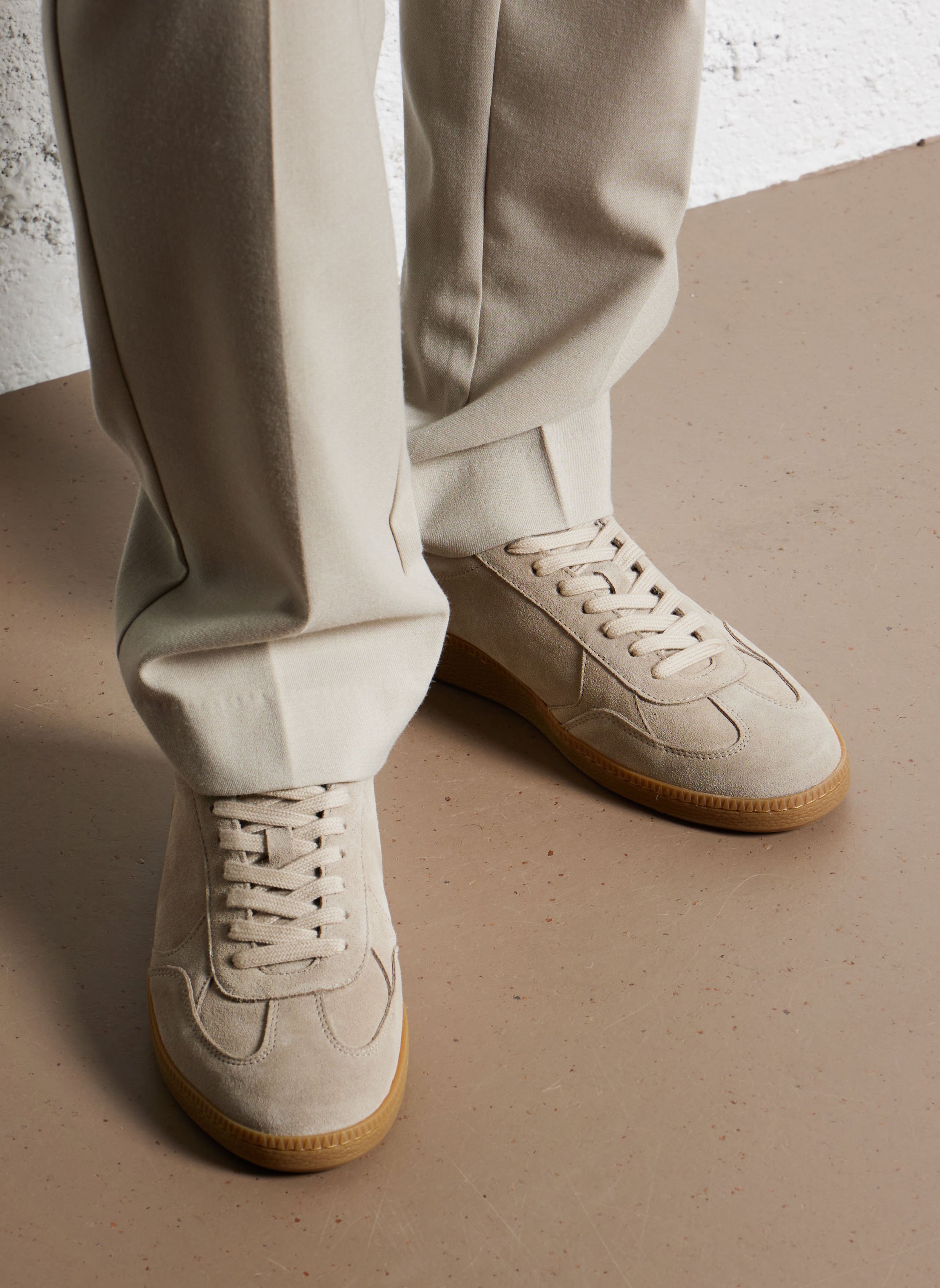 Suede leather low-top sneakers SELECTED Beige