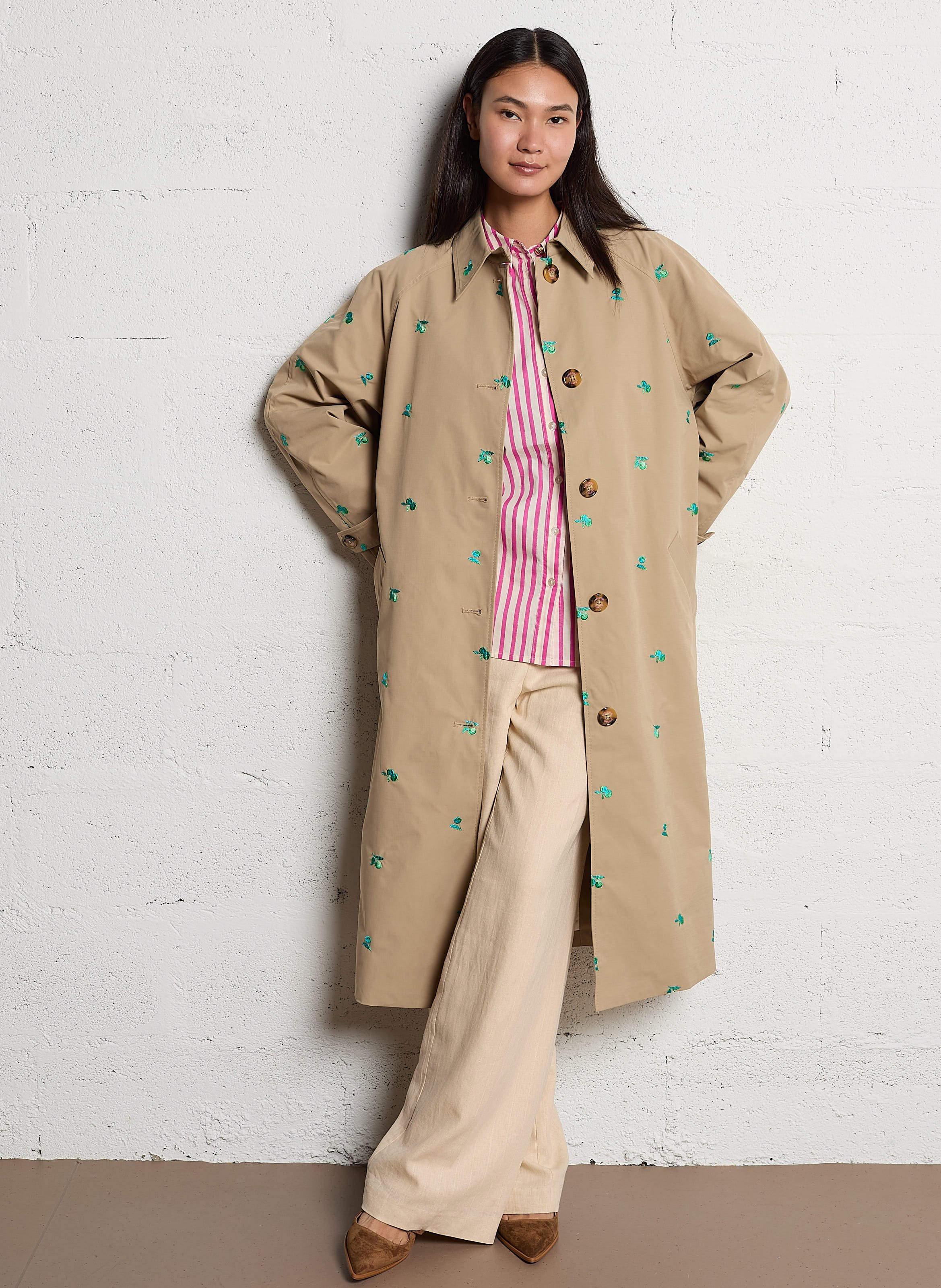 Embroidered straight trench coat FABIENNE CHAPOT Beige