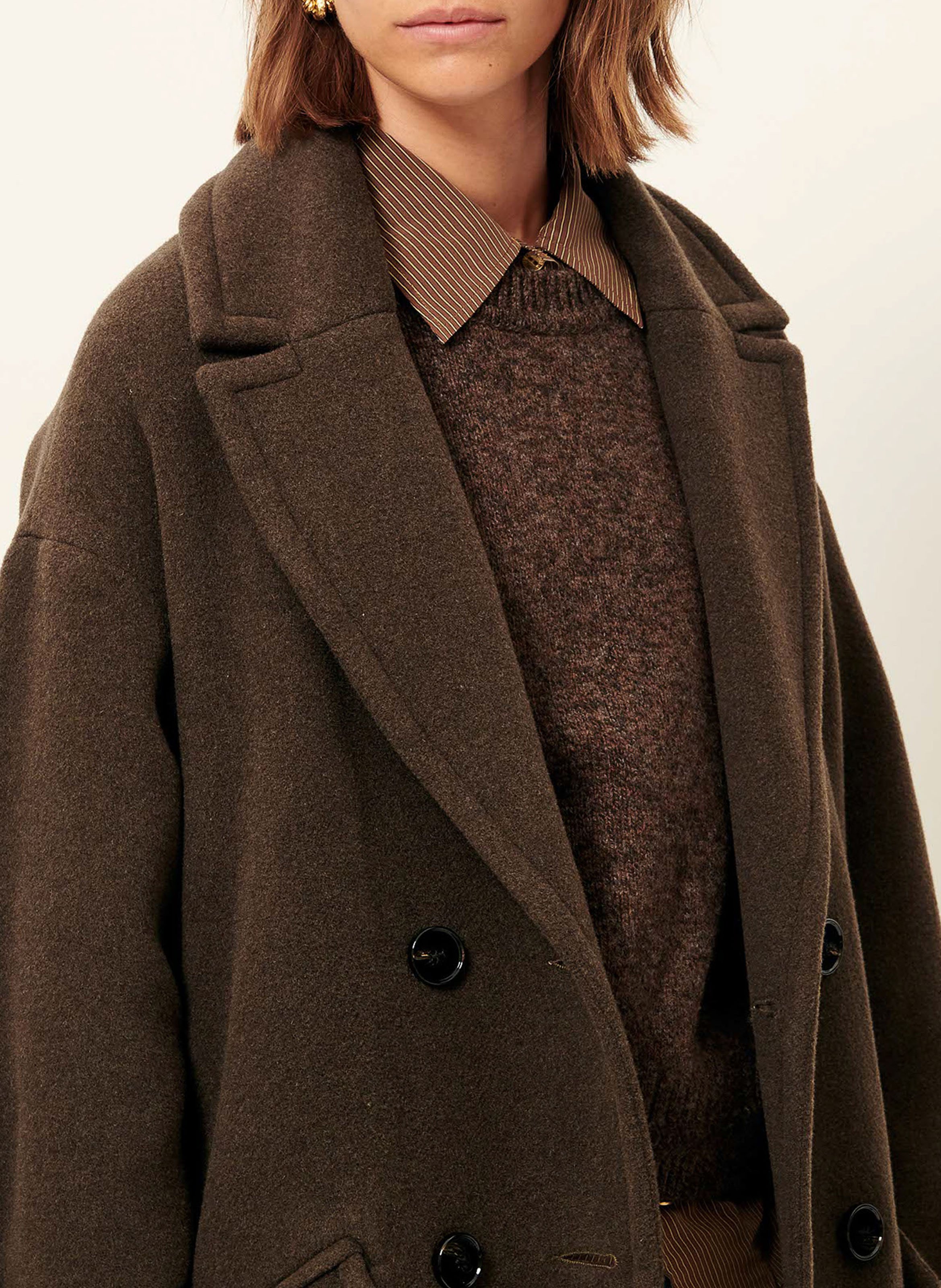 Gerade geschnittener Mantel aus Wollmix mit klassischem Kragen SESSUN Braun