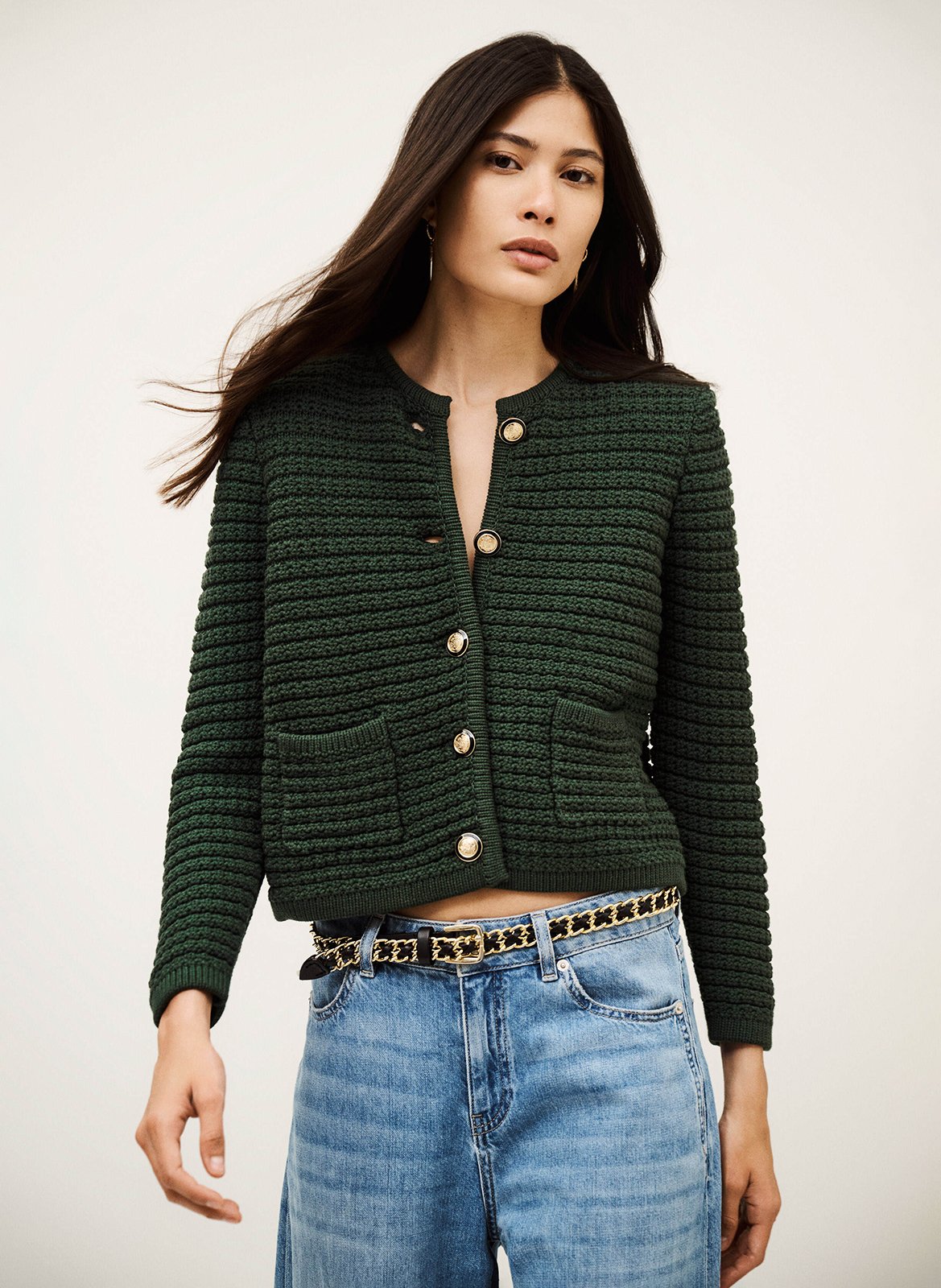 Gilet droit en coton mélangé BA&SH Vert