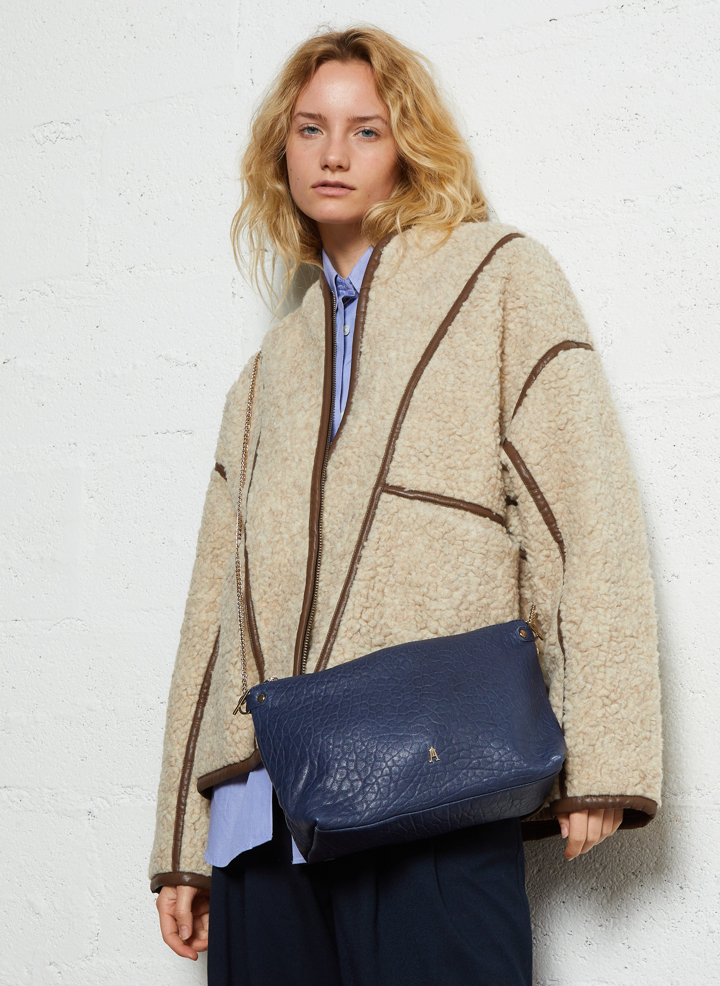 Sac porté épaule en cuir d'agneau CRAIE STUDIO Bleu