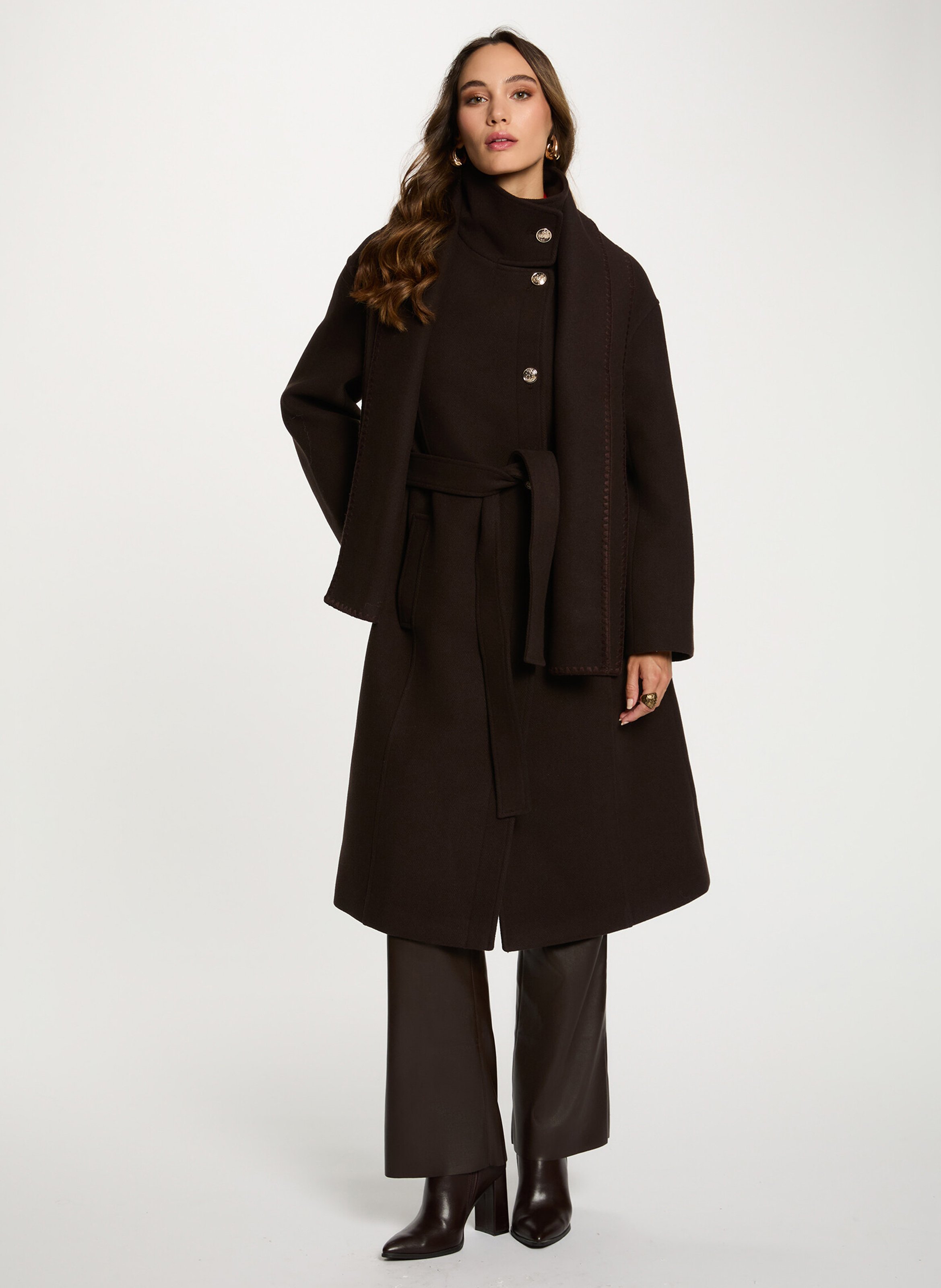 High collar coat MORGAN Brown
