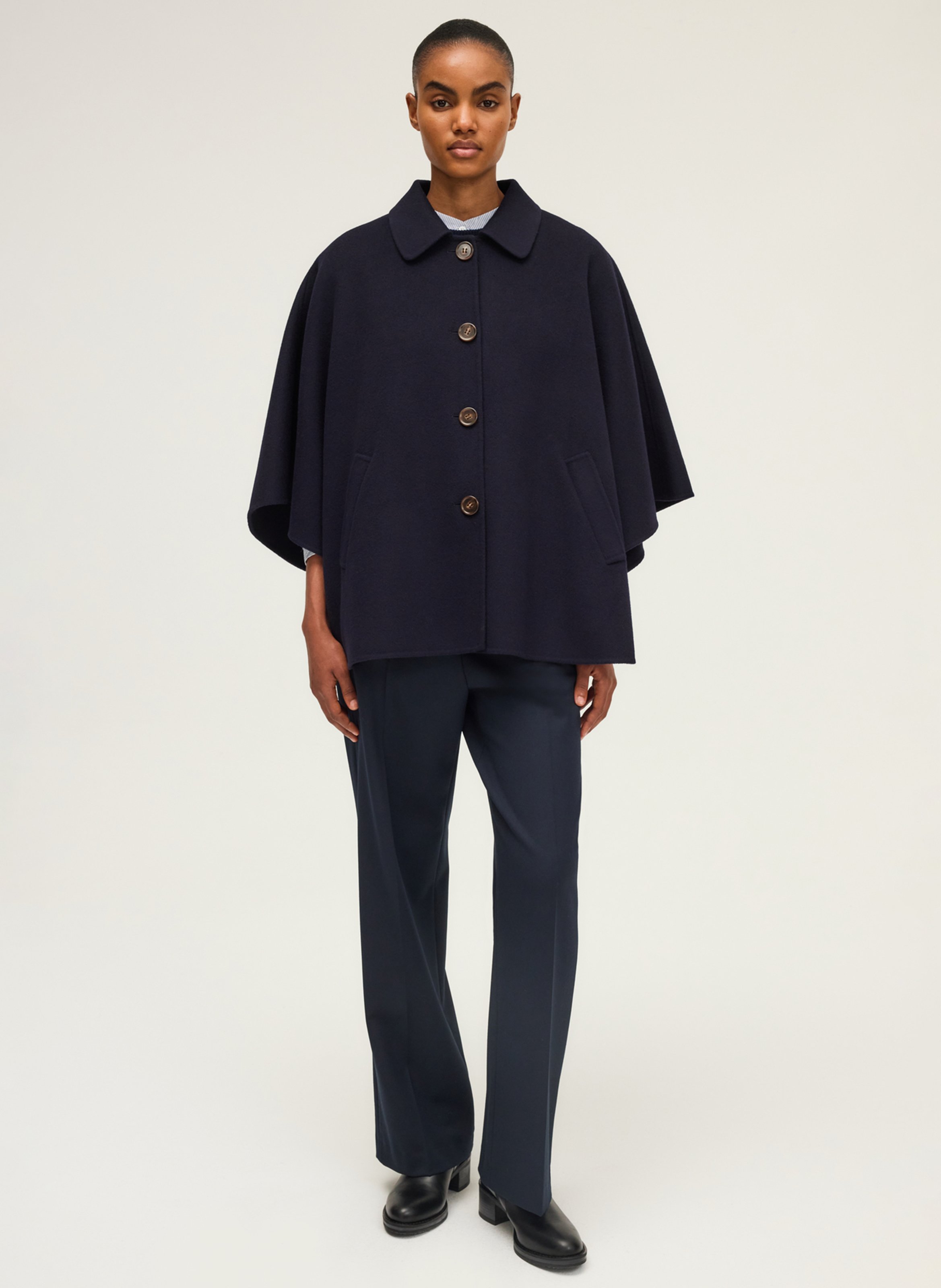 Manteau cape uni en laine PABLO Bleu