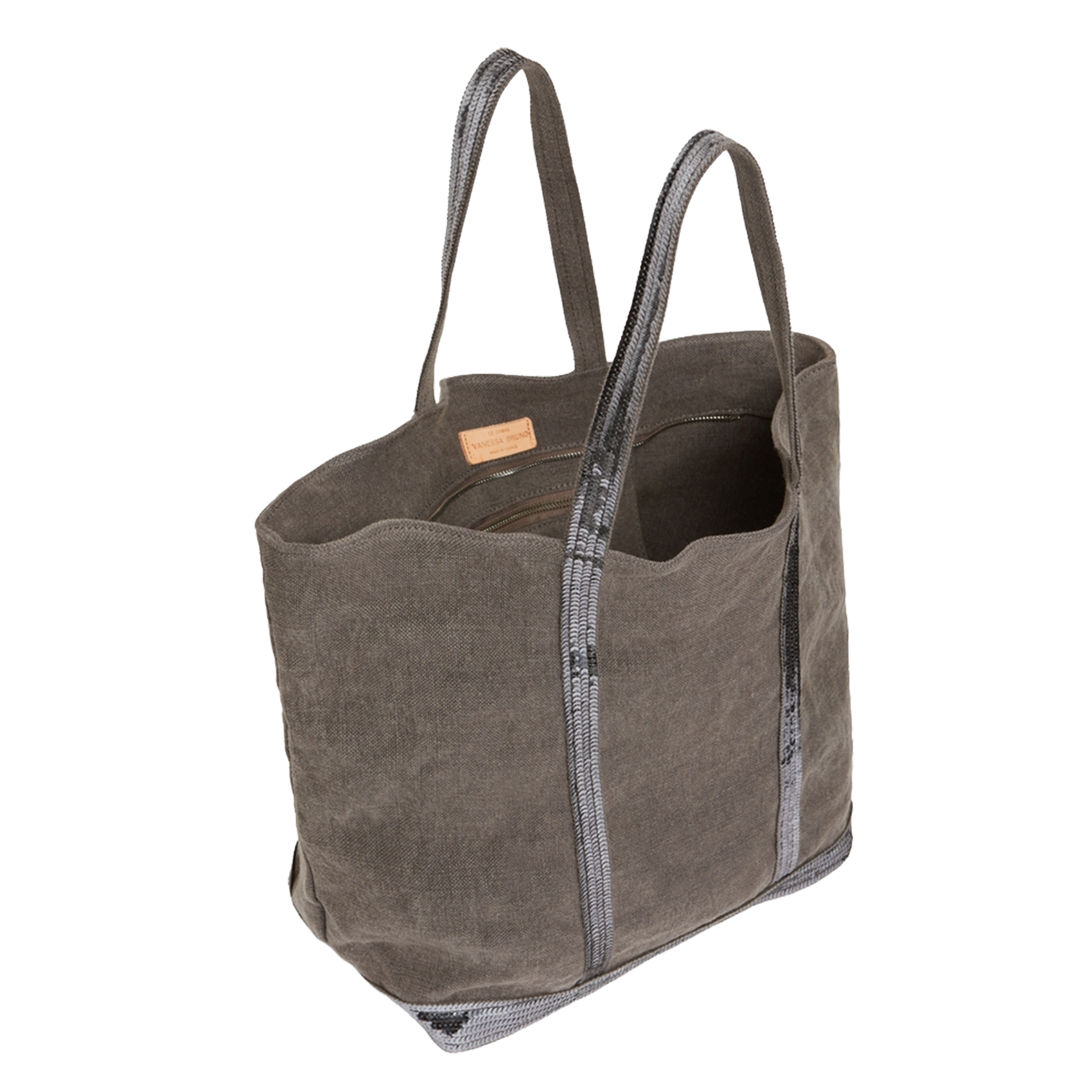 Sequin-embroidered linen tote bag VANESSA BRUNO Grey