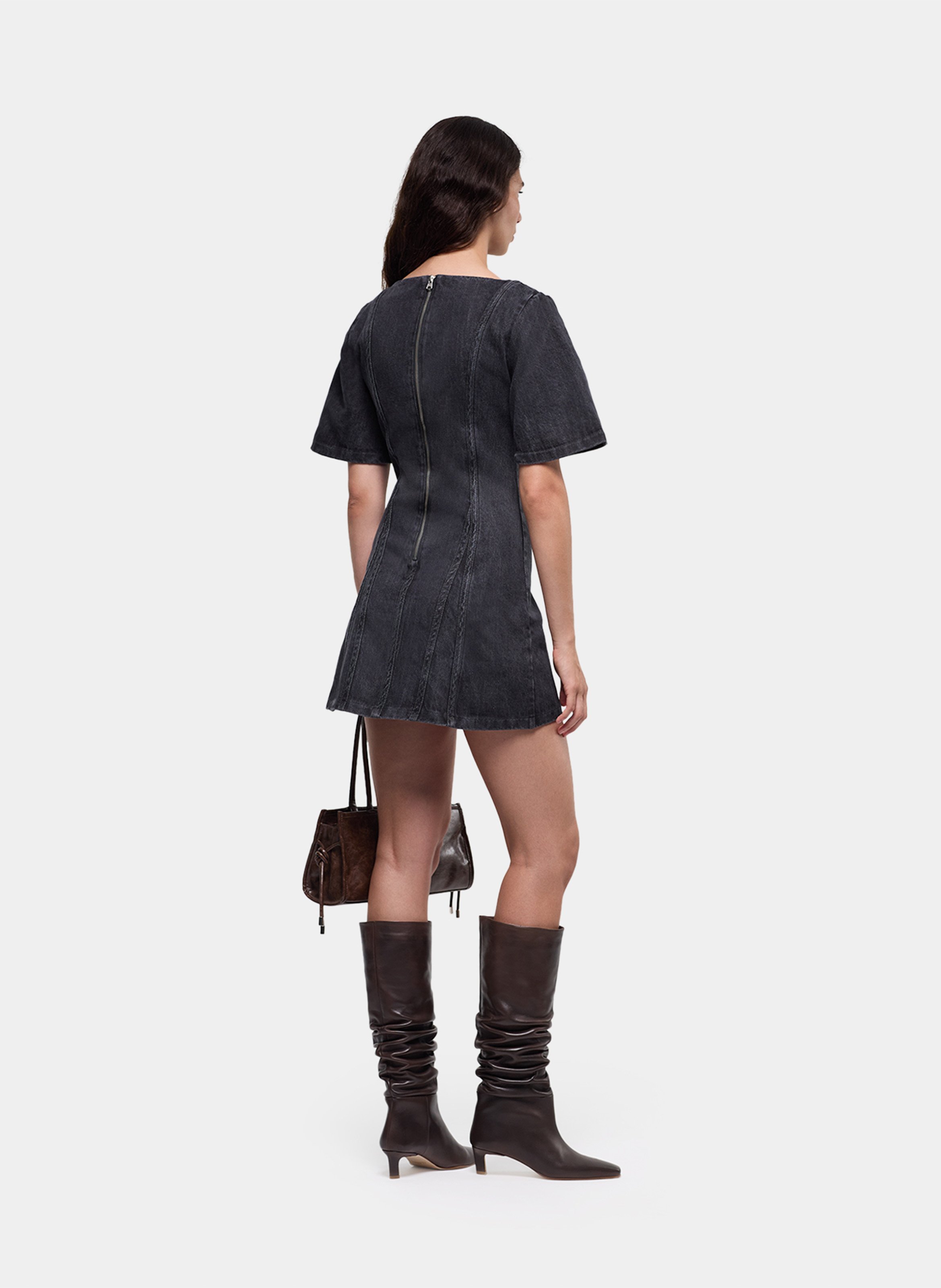 Short denim round-neck dress LAAGAM Silver