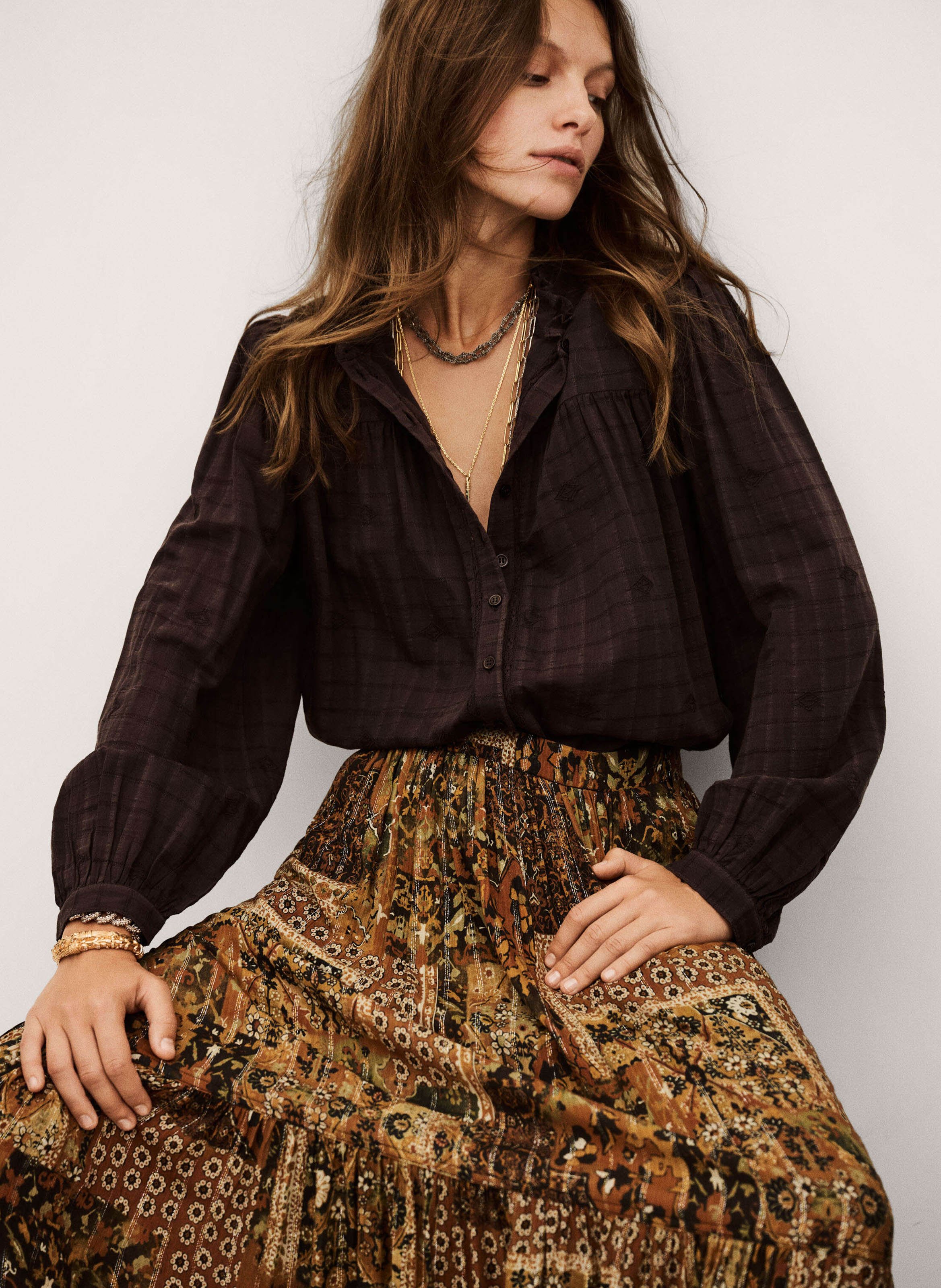 Jupe longue imprimée BA&SH Orange