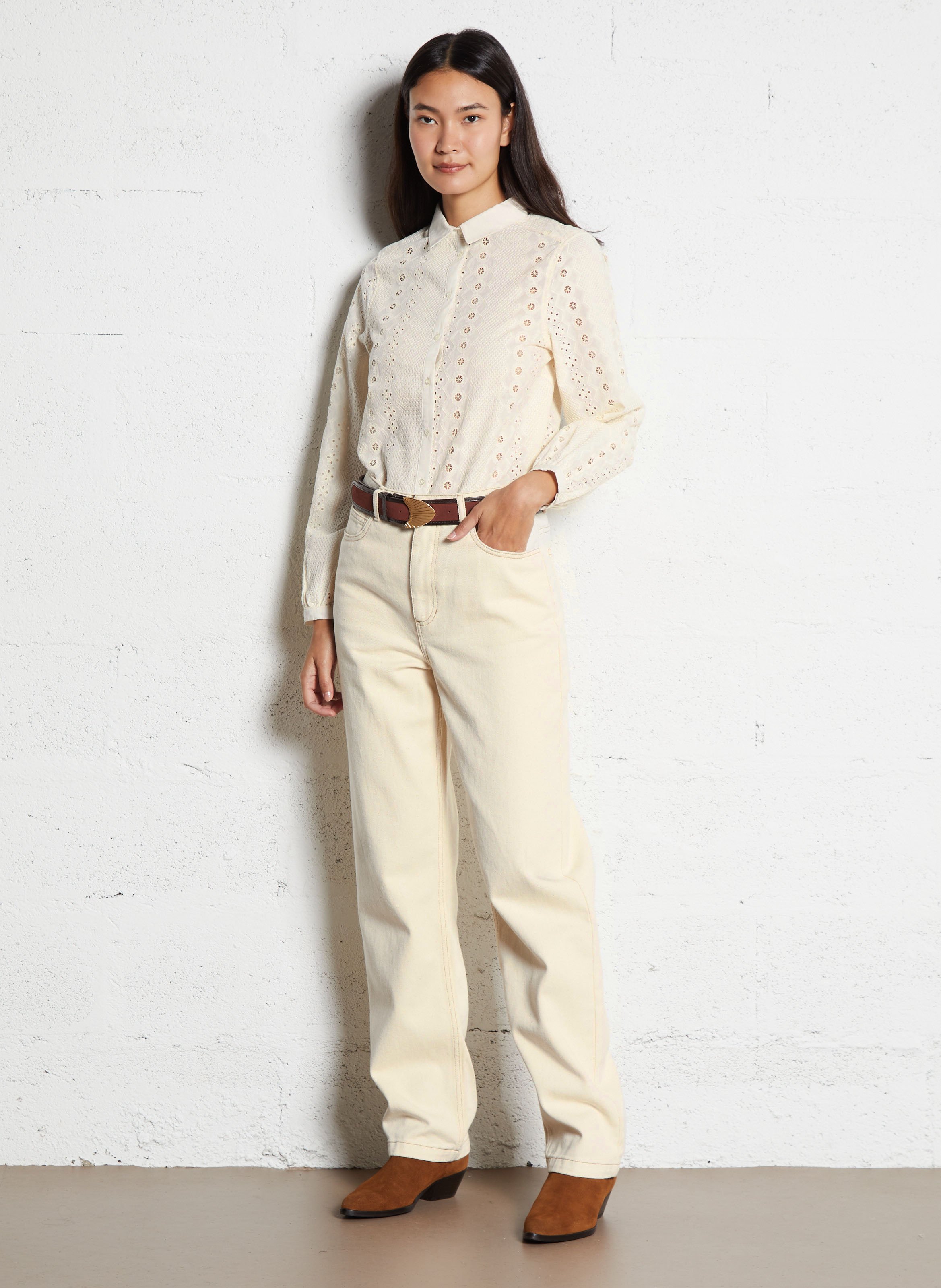 Chemise droite en broderie anglaise SUD EXPRESS Blanc