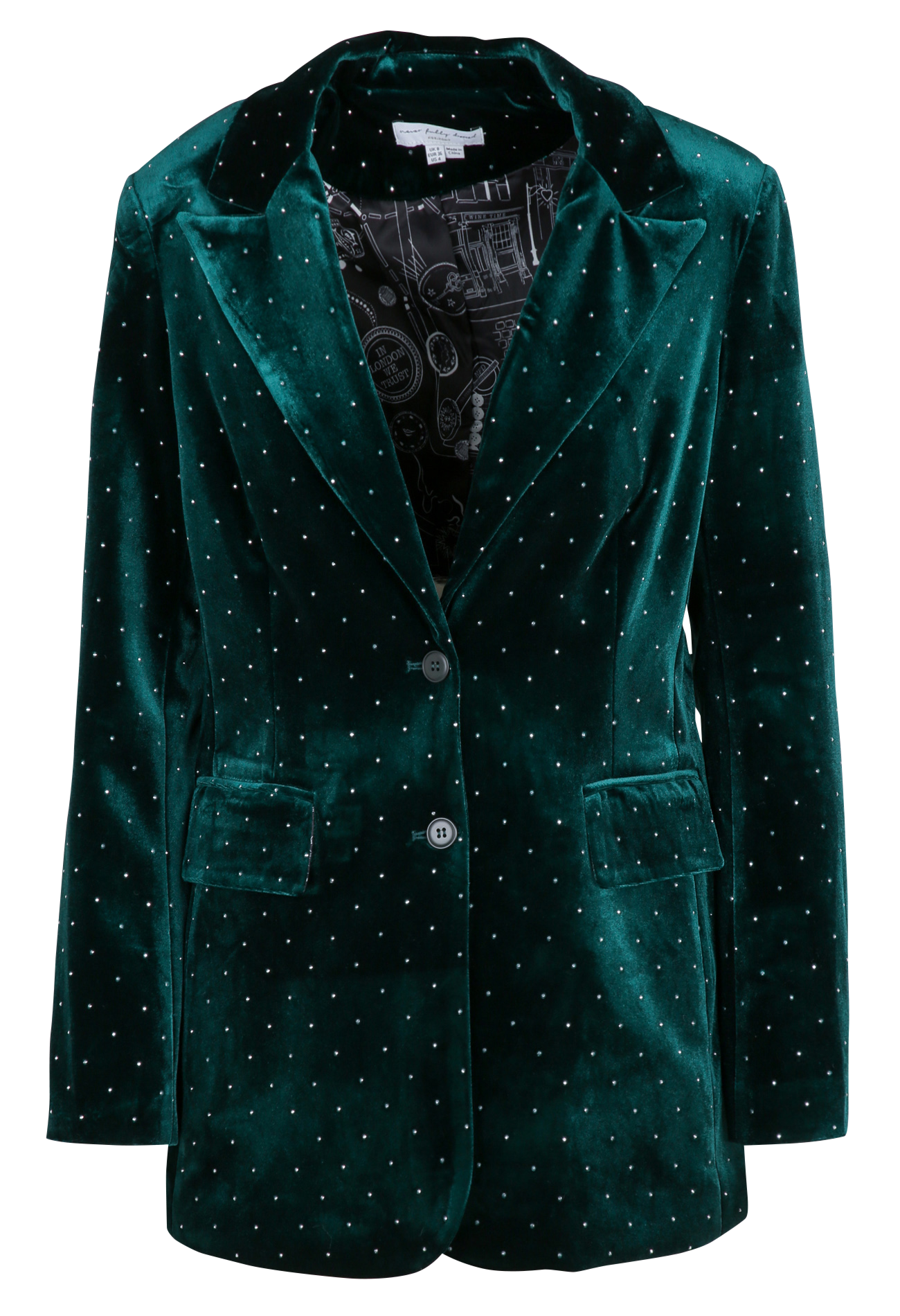 Veste tailleur droite en velours NEVER FULLY DRESSED Vert