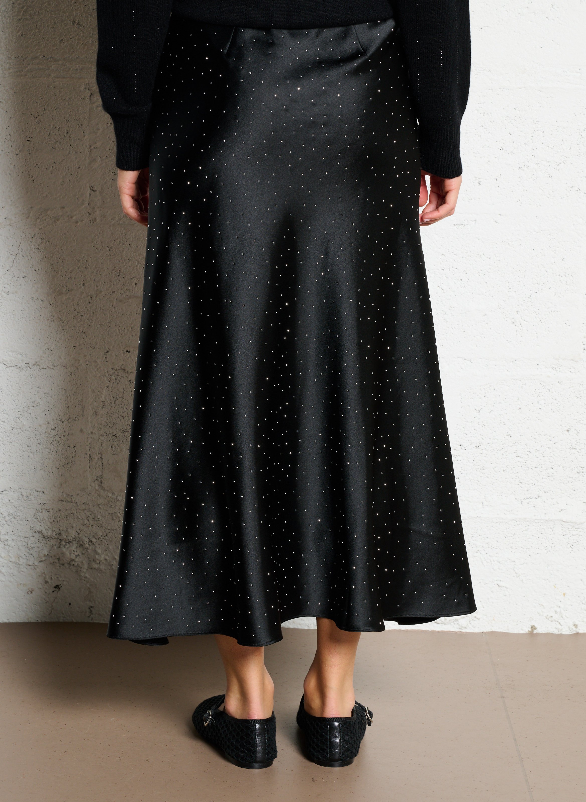 Jupe longue élastiquée à strass Noir